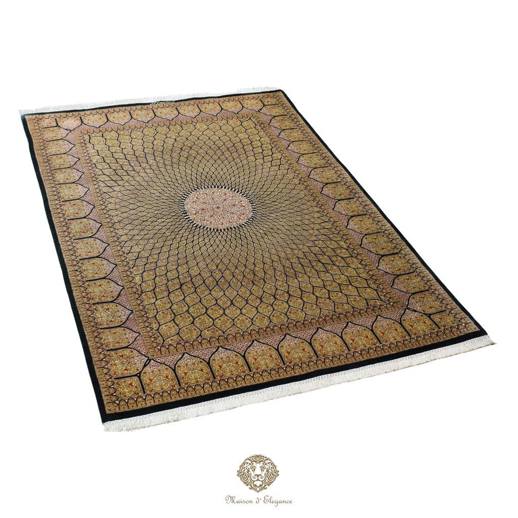 Alfombra persa exclusiva de seda pura, anudada a mano, teñida de forma natural, obra maestra de alta gama, firmada, 131x208 cm