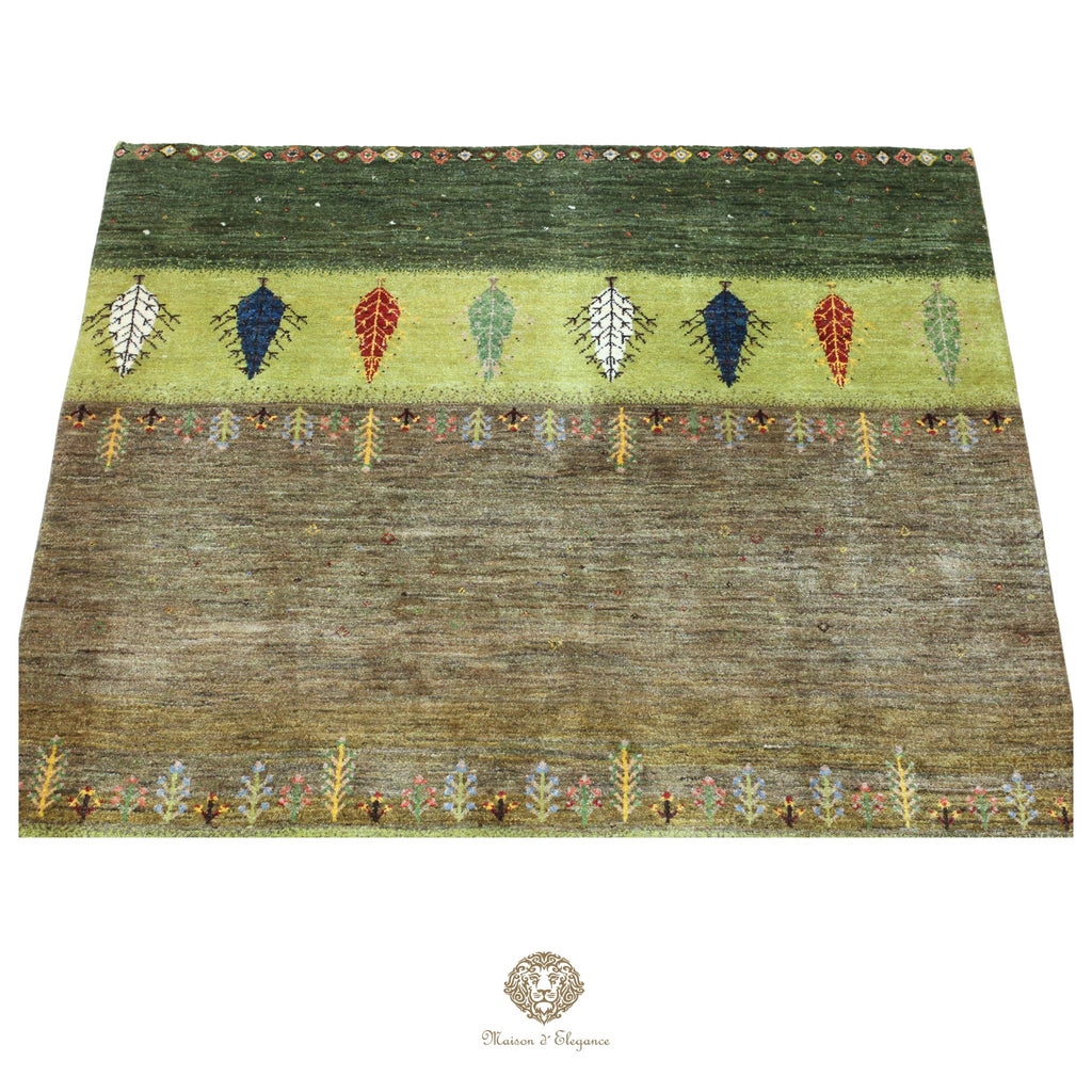 Alfombra persa Kashkuli colorido tribal naturale color | Gabbeh de lana hecha a mano 182 x 220 cm