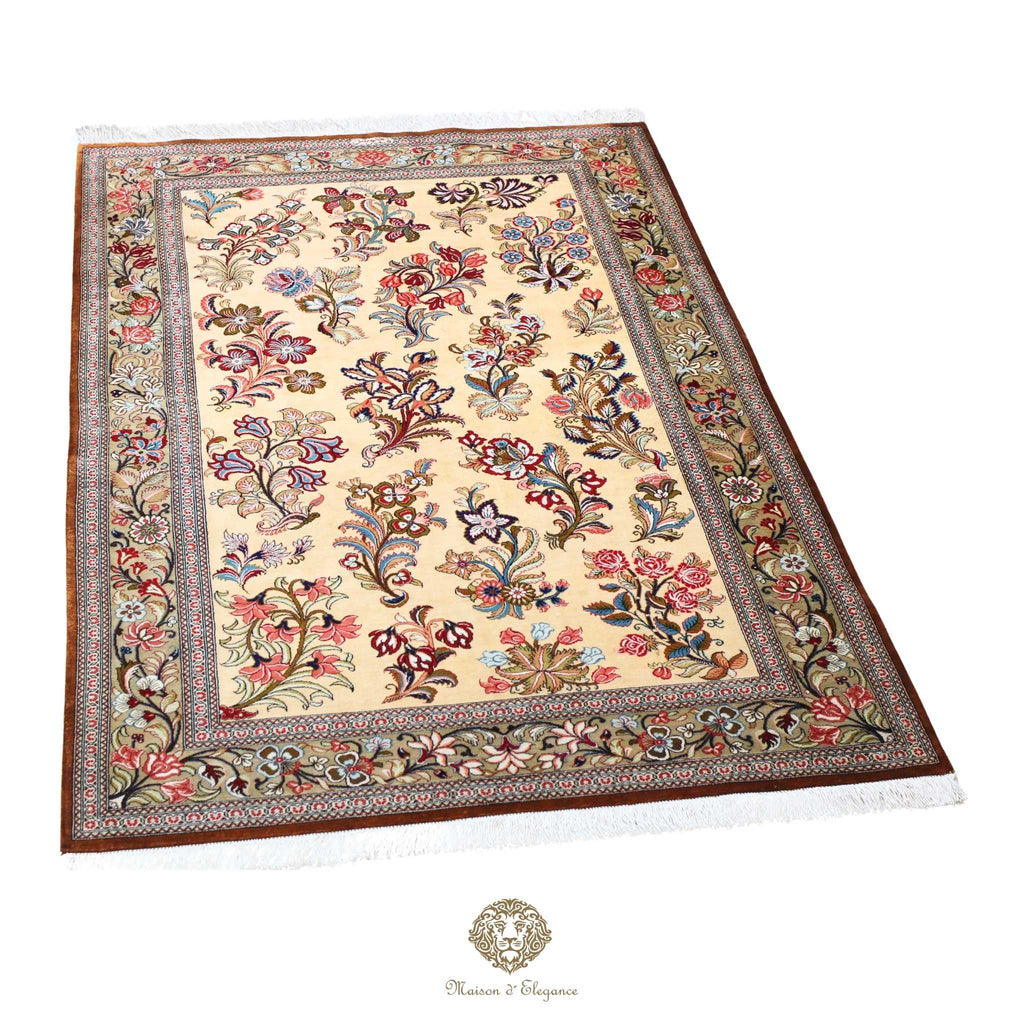Alfombra persa exclusiva de seda pura, anudada a mano, teñida de forma natural, obra maestra de alta gama, firmada, 98 x 150 cm