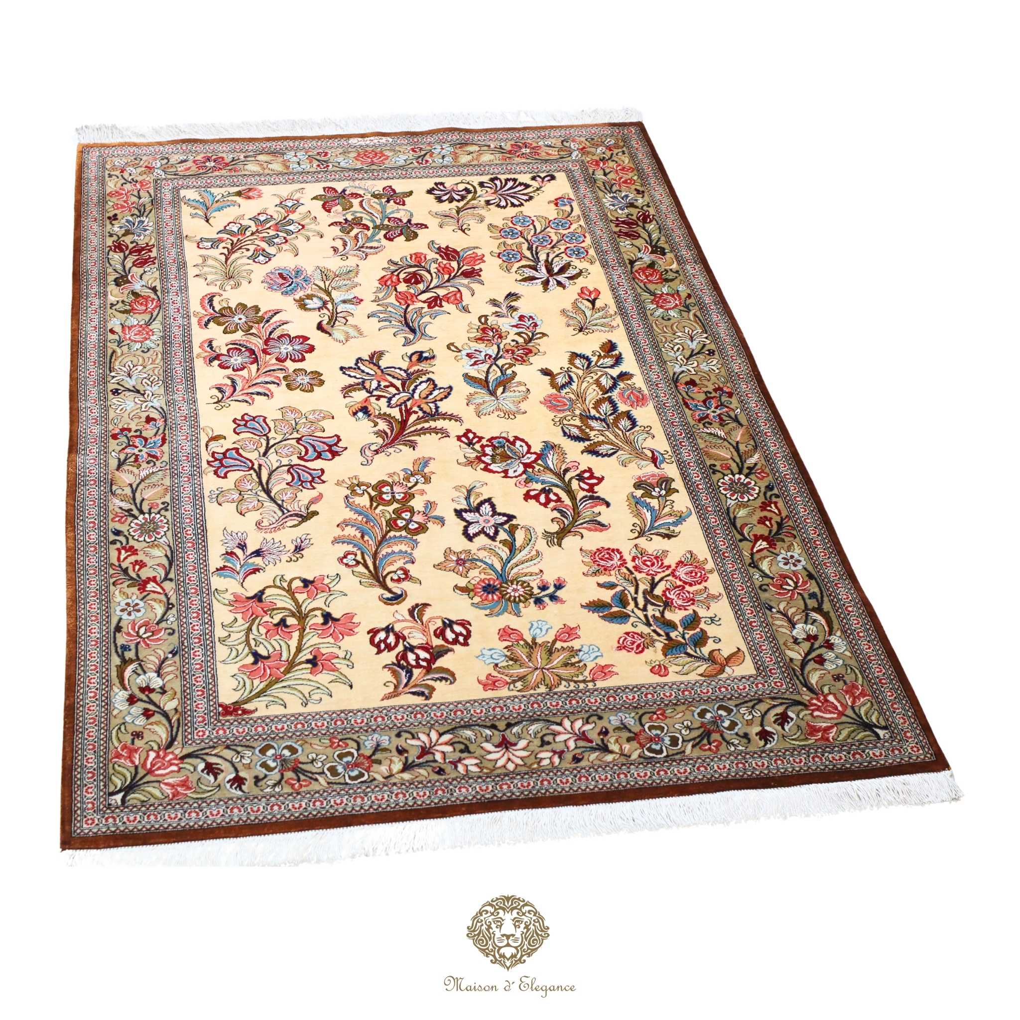 Alfombra persa exclusiva de seda pura, anudada a mano, teñida de forma natural, obra maestra de alta gama, firmada, 98 x 150 cm