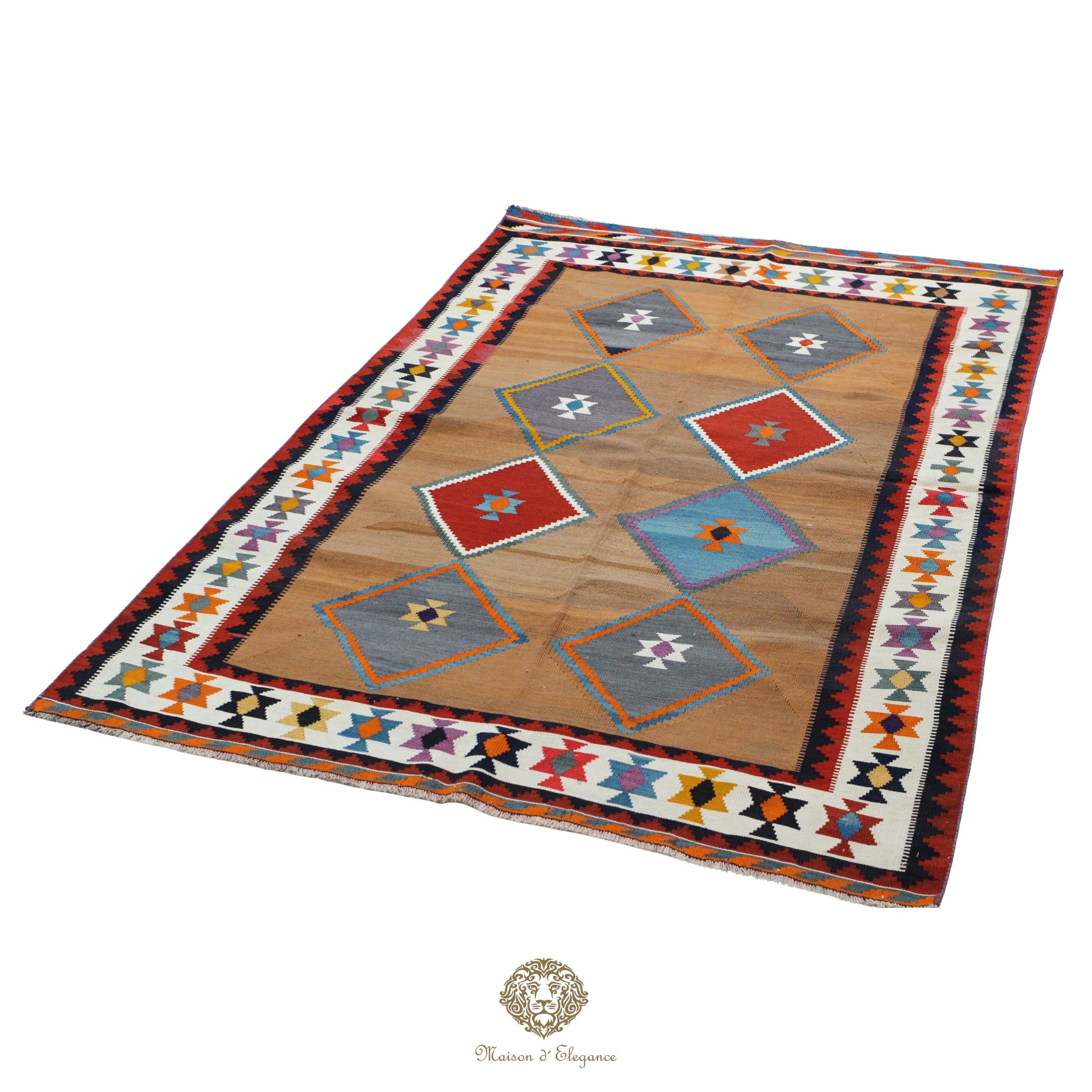 Alfombra Kilim Persa Qashqai Antigua Lana | Diseño Geométrico 154x244 cm