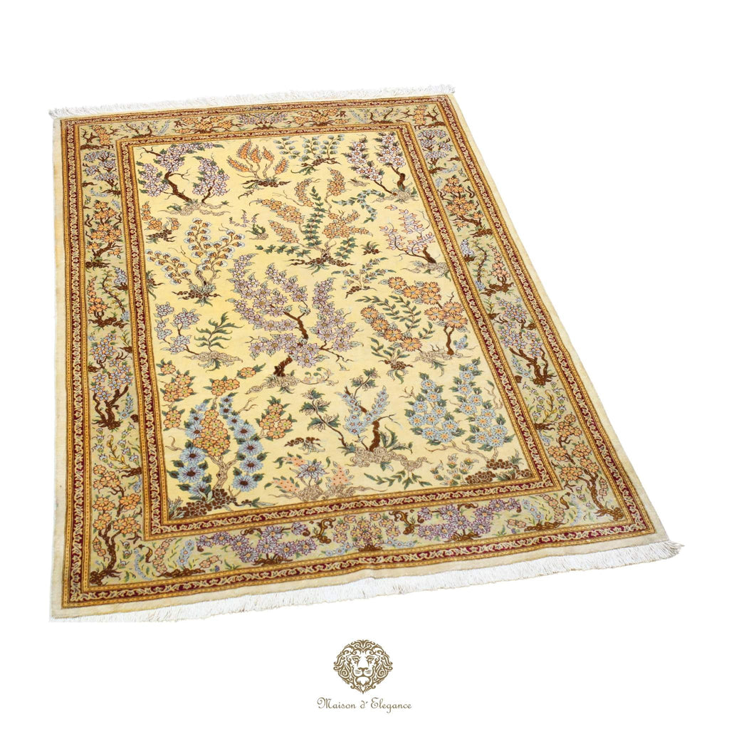Decorative rug with intricate patterns on a white background