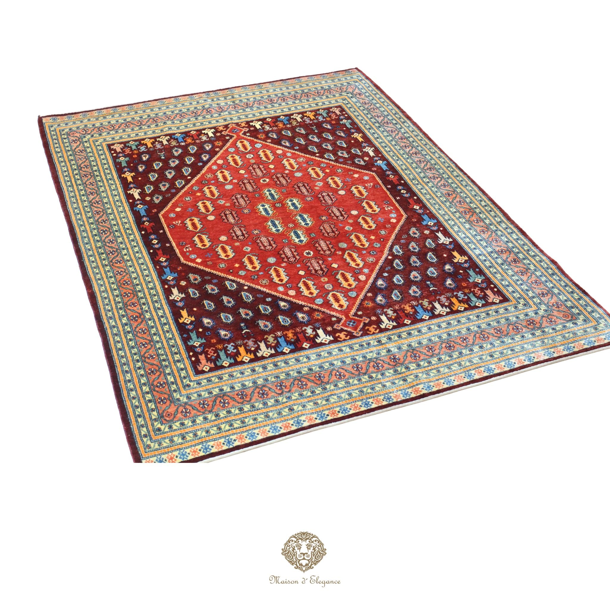 Alfombra persa Trible Fine Kashkuli con tintes naturales | Loribaft de lana hecha a mano 160 x 220 cm