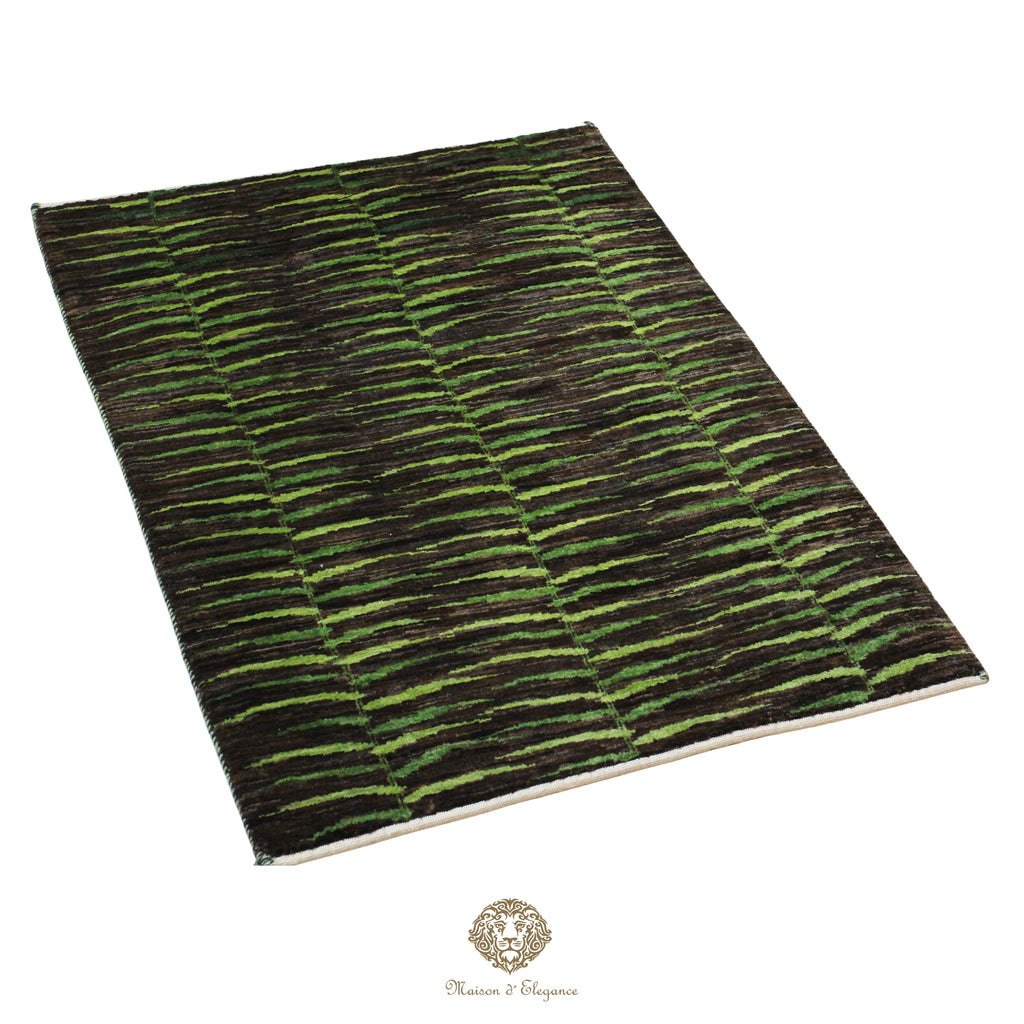 Alfombra Kashkuli Verde Persa Lana 100% Hecha a Mano 86x116 cm