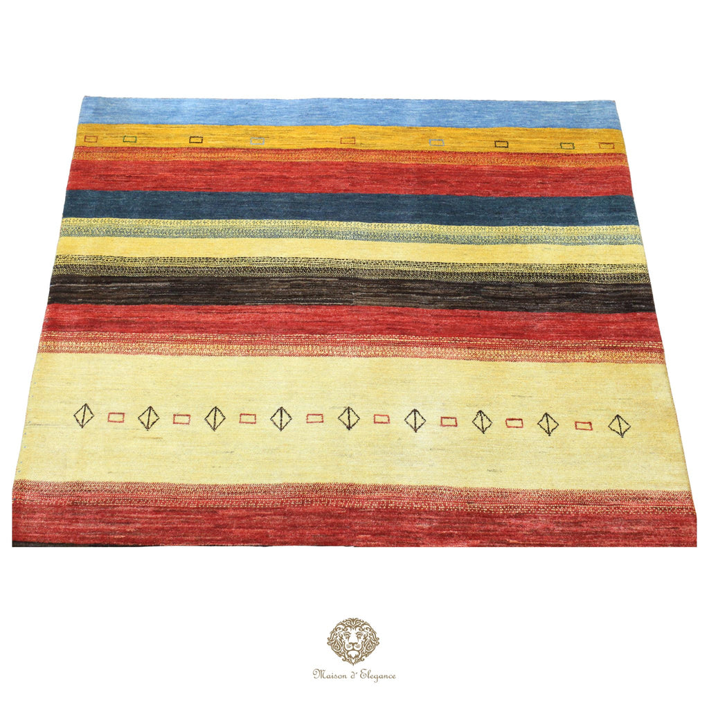 Alfombra persa Kashkuli de lana teñida naturalmente y colorida | Gabbeh hecha a mano 172 x 238 cm