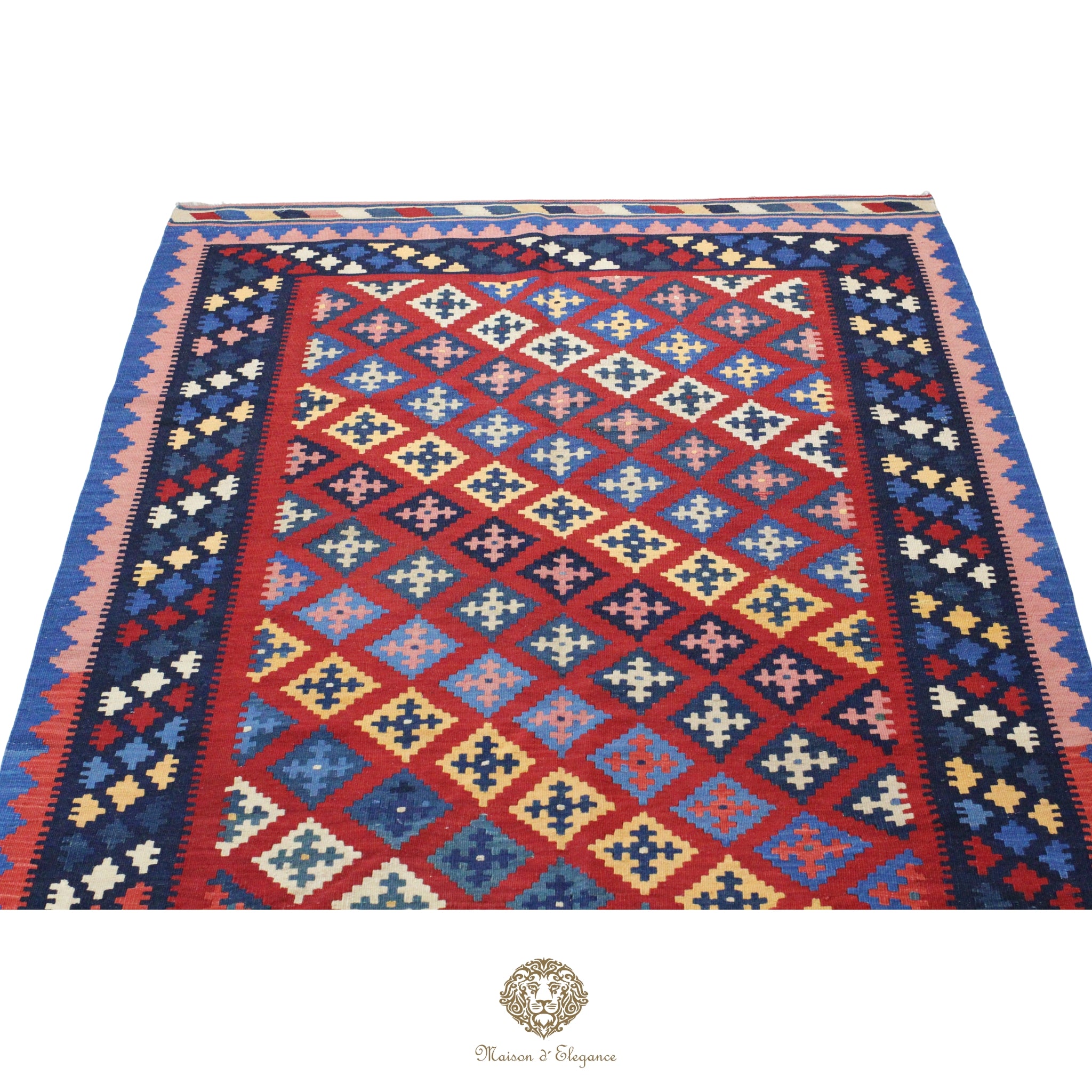Alfombra Kilim Persa Qashqai Antigua Lana Natural Diseño Geométrico 153x272 cm