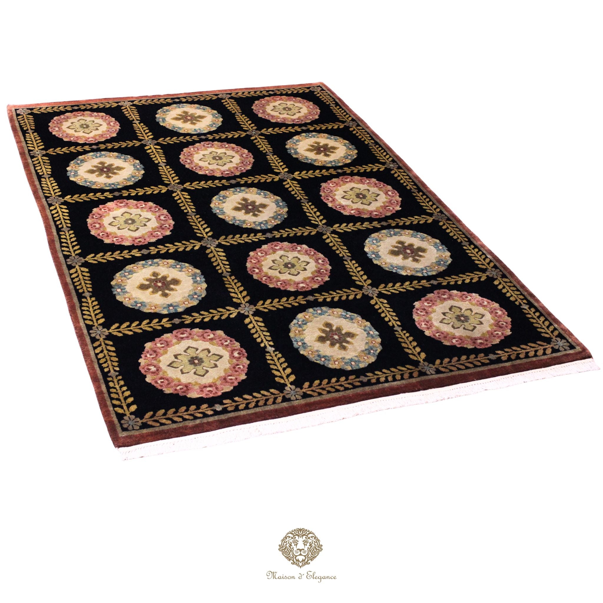 Alfombra nepalí, fina alfombra oriental. Diseño Art nouveau en tonos negros | Lana 187 x 285 cm