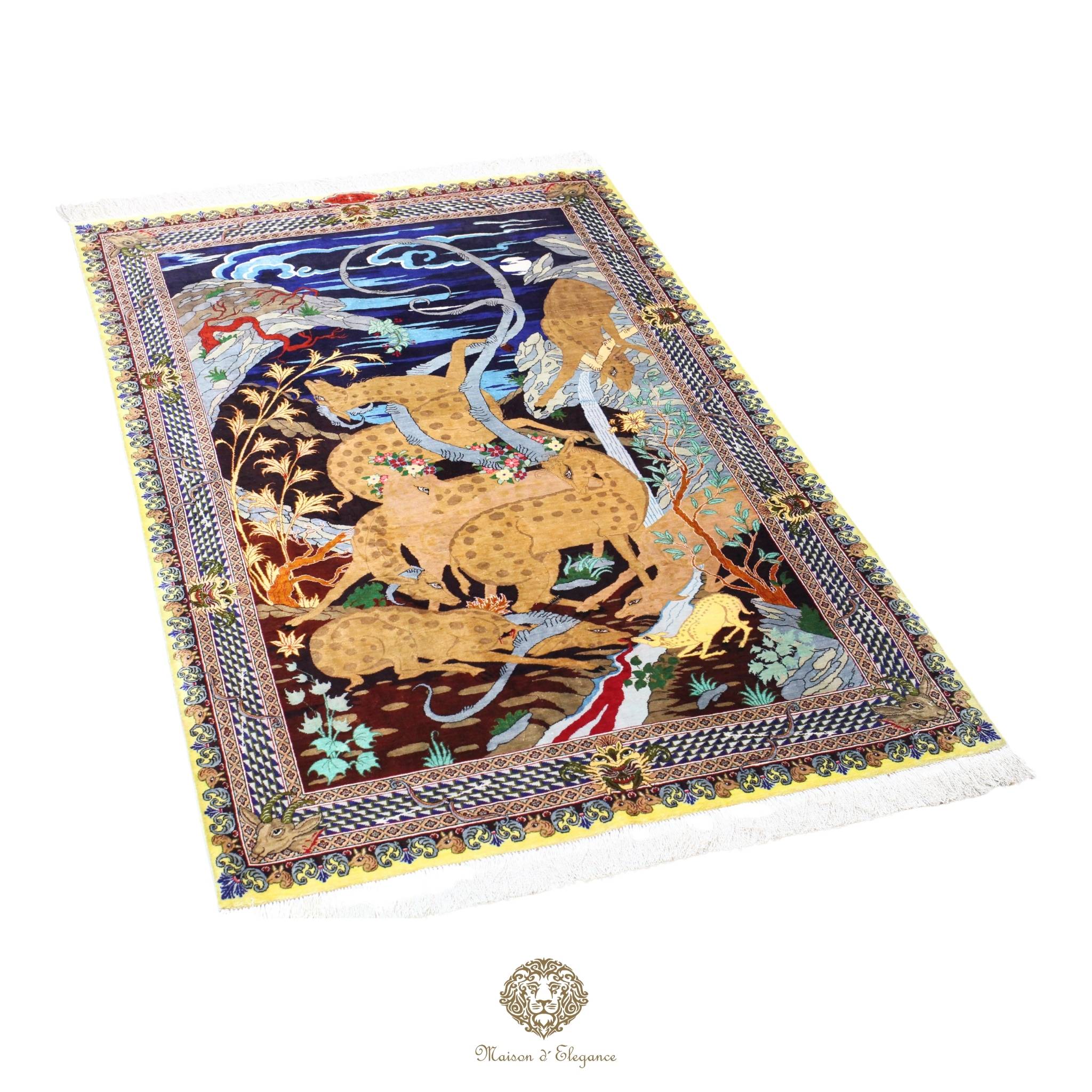 Alfombra persa exclusiva de seda pura, anudada a mano, teñida de forma natural, obra maestra de alta gama, firmada, 99x157 cm