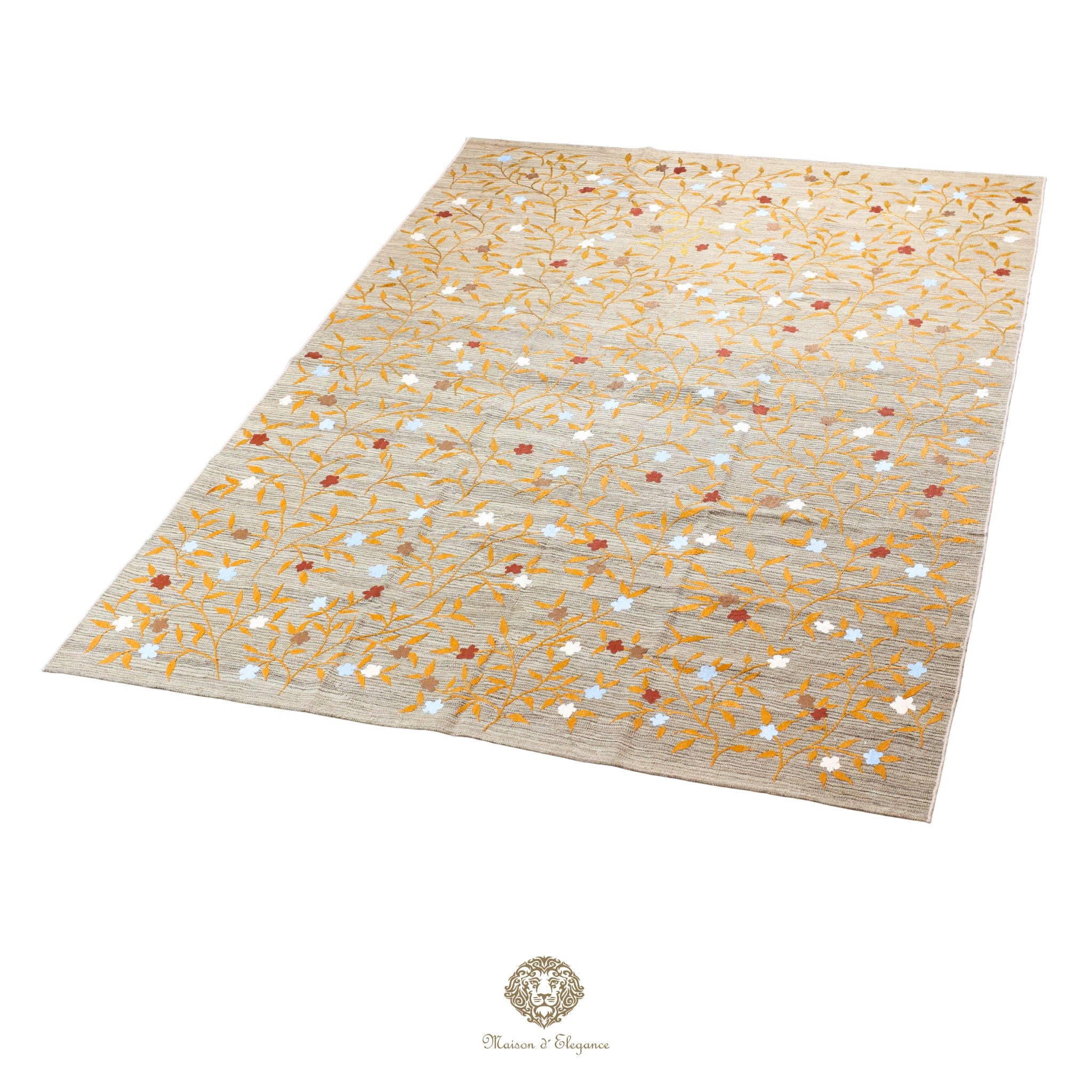 Kilim única moderna Tejido a Mano | Alfombra Plana de Lana y Seda con Tintes Naturales 215x301 cm