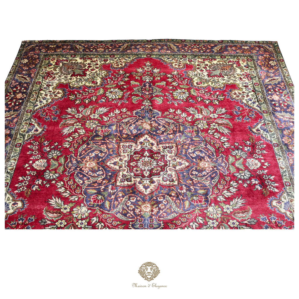 Alfombra persa clásica de lana Tabriz teñida naturalmente | Diseño de medallón hecho a mano 295 x 405 cm