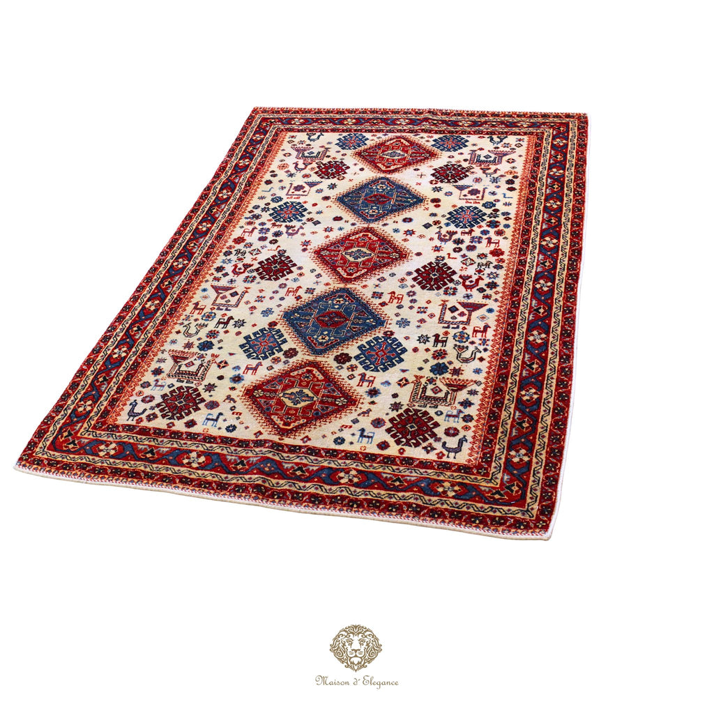 Alfombra persa Trible Fine Kashkuli con tintes naturales | Gabbeh de lana hecha a mano 124 x 199 cm