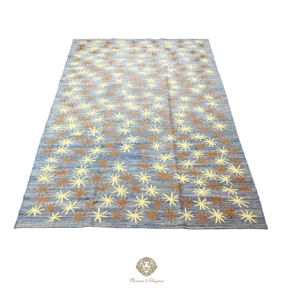 Kilim única moderna Tejido a Mano | Alfombra Plana de Lana y Seda con Tintes Naturales 186x357 cm