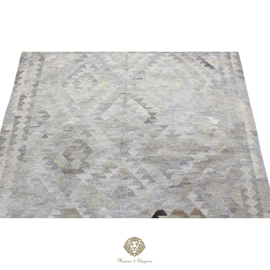 Alfombra Kilim Geométrico Transicional 135x194cm Lana Pura Teñido Natural - Artesanal