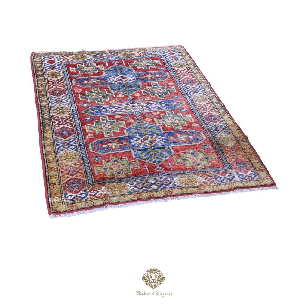 Alfombra oriental de lana Kazak, tradicional | Diseño geométrico Afganistán, 150 x 206 cm
