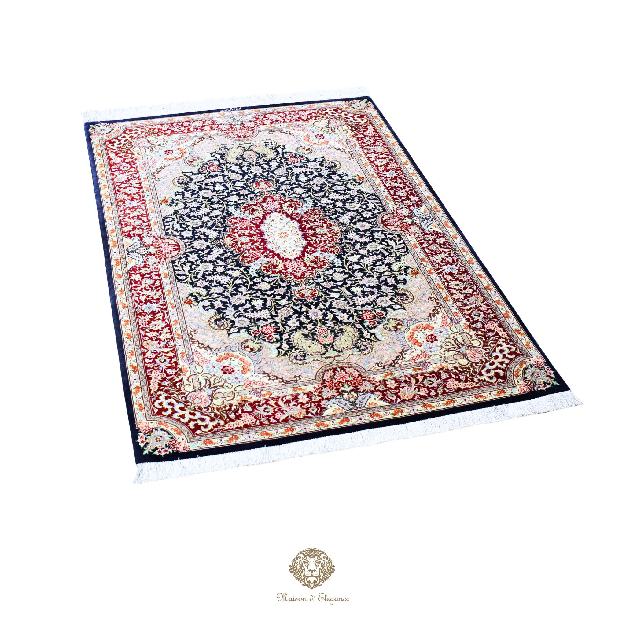Alfombra persa exclusiva de seda pura, anudada a mano, teñida de forma natural | obra maestra de alta gama, firmada, 100 x 155 cm