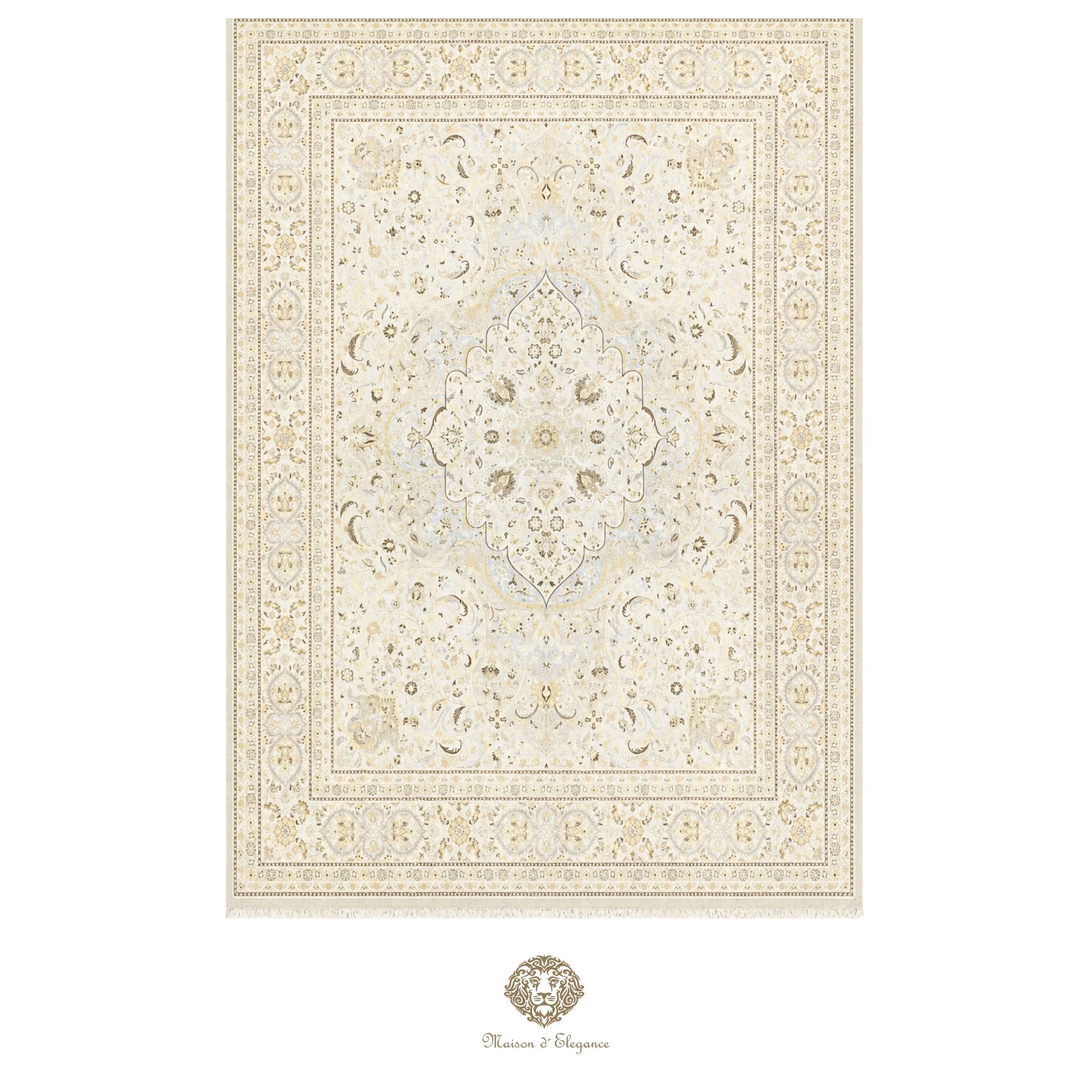 Decorative rug with intricate patterns on a gray background