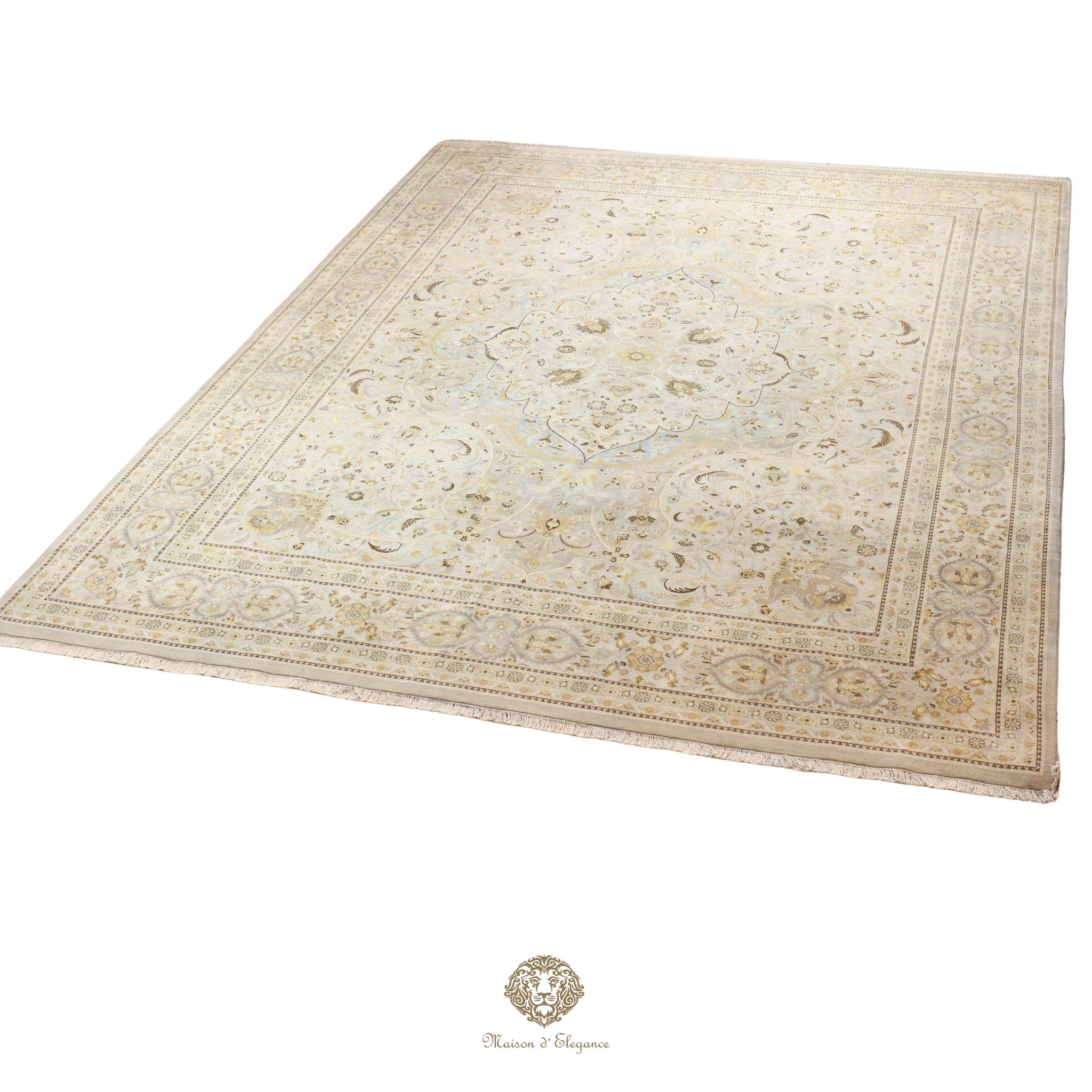 Beige patterned rug on a gray background