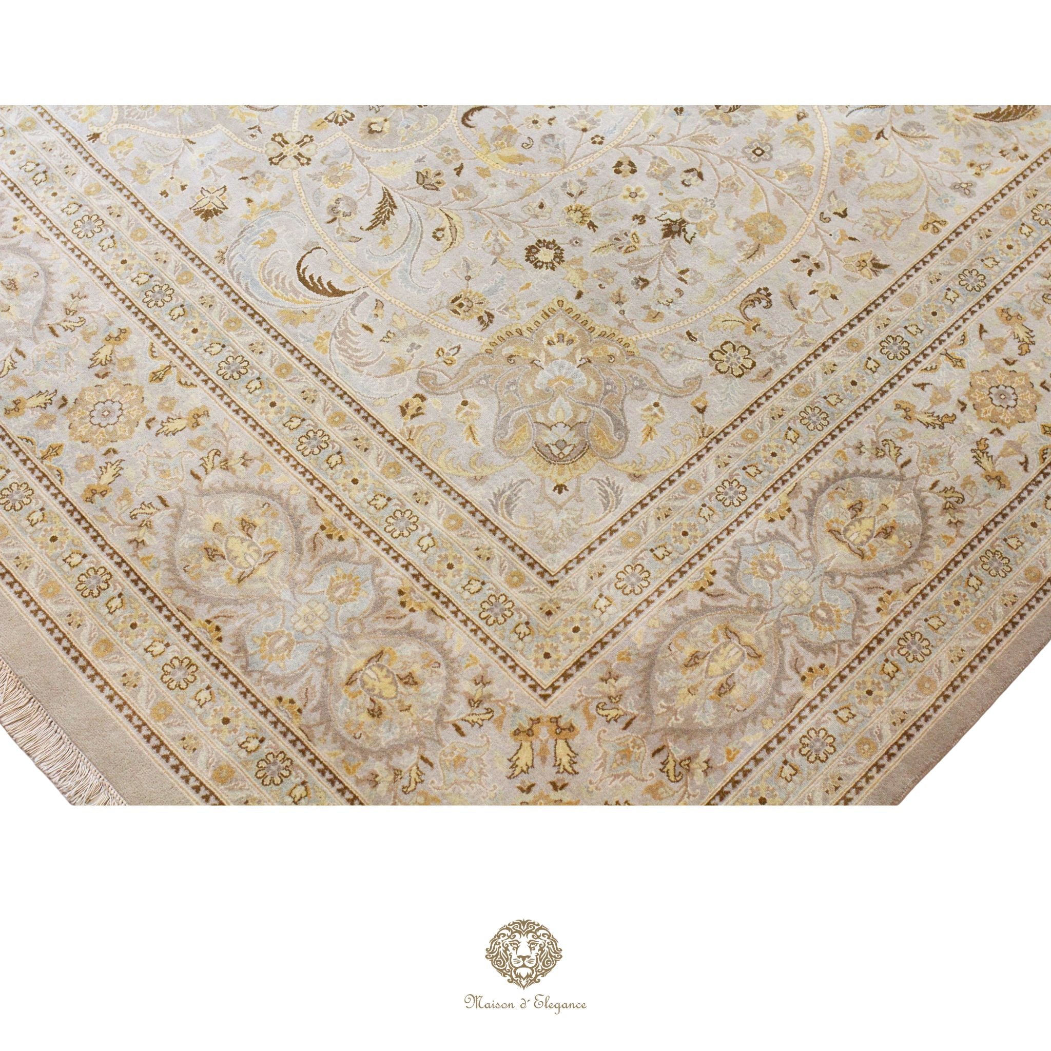 Alfombra de lana estilo Tabriz, color gris superfino con diseño floral de medallón | Elegancia 302x420 cm