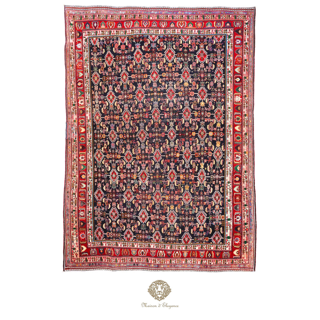 Decorative rug with intricate patterns on a black background