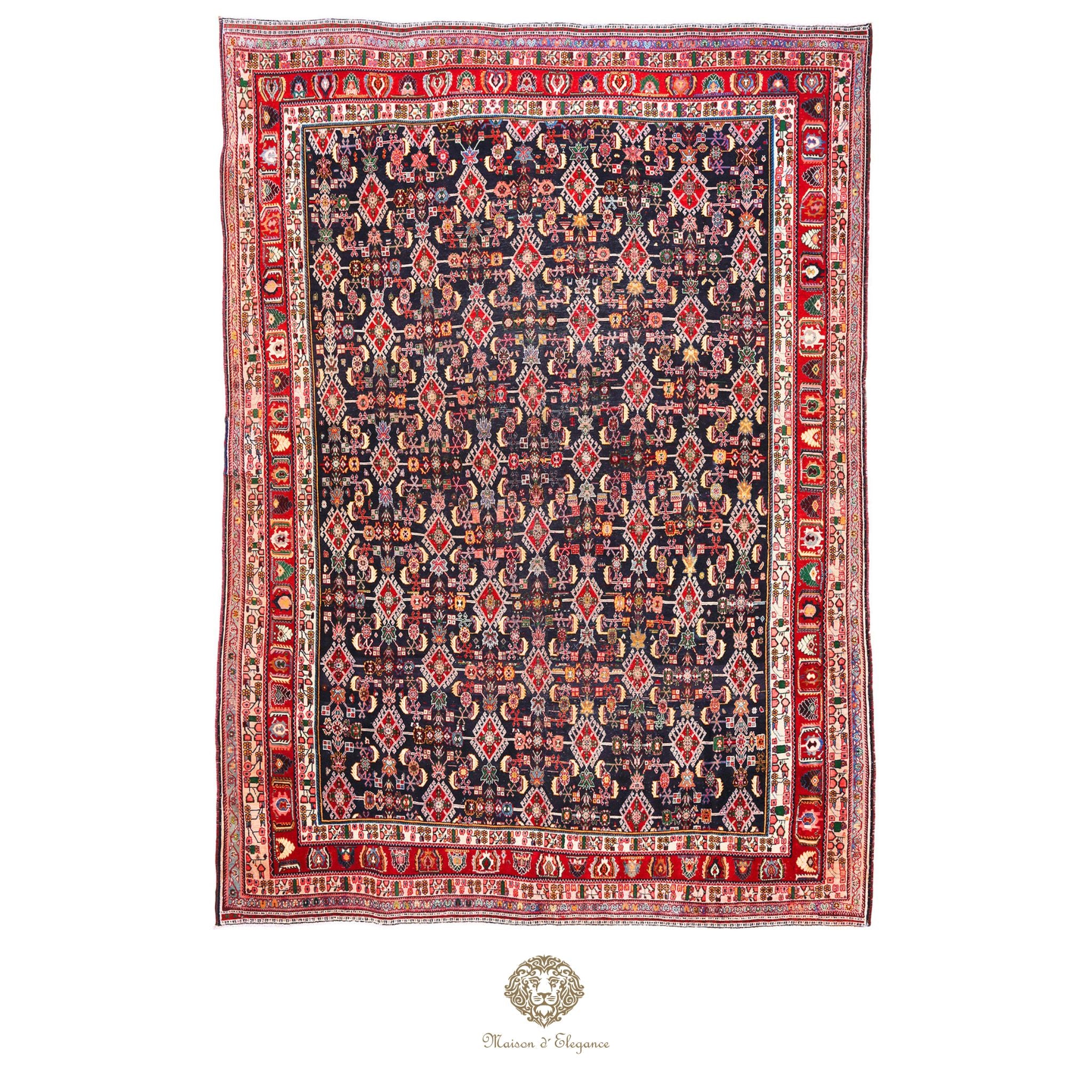 Decorative rug with intricate patterns on a black background