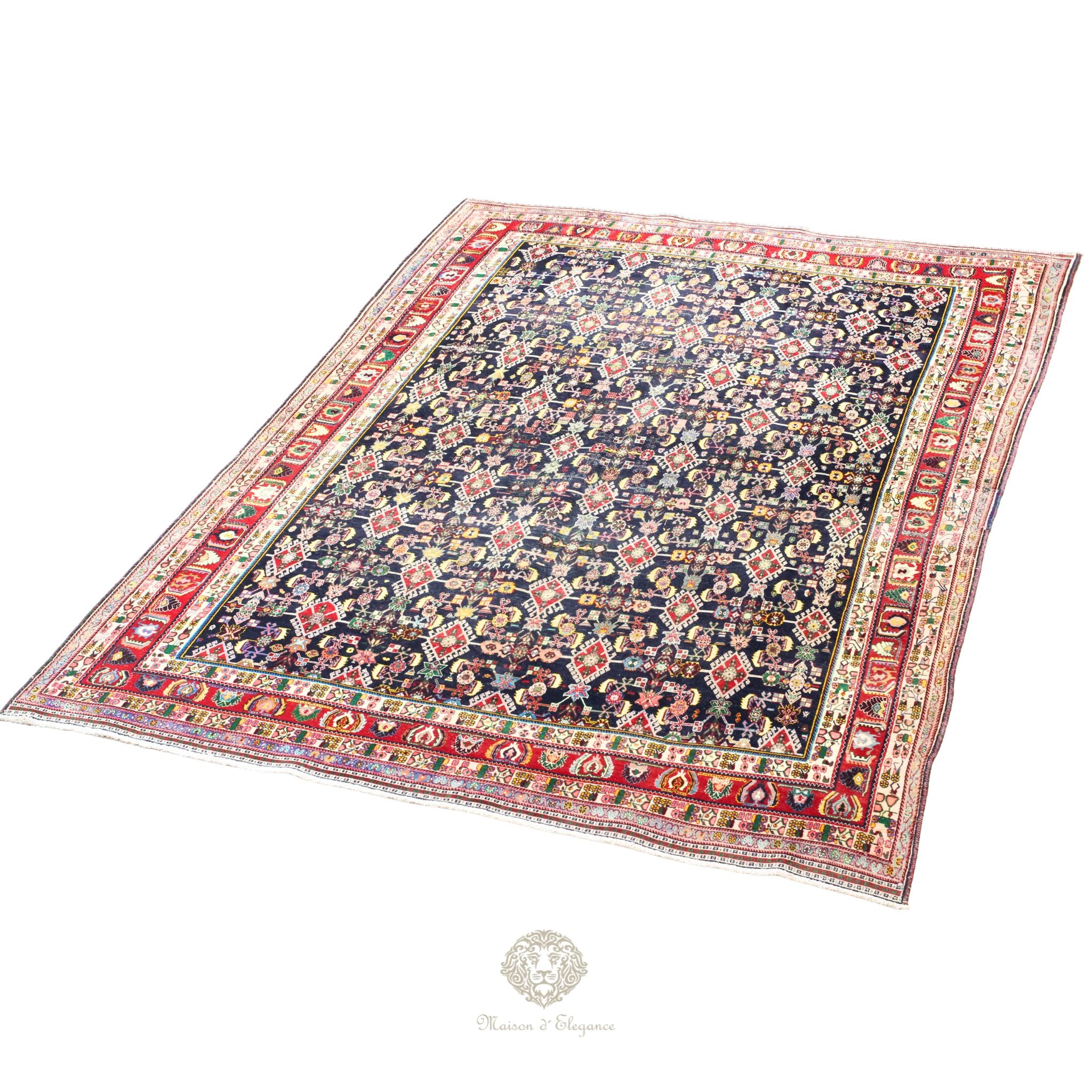 Decorative rug with floral patterns on a black background