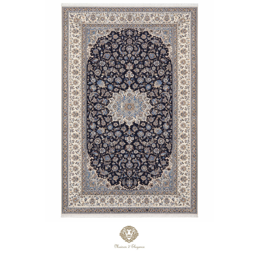 Decorative rug with intricate patterns on a white background