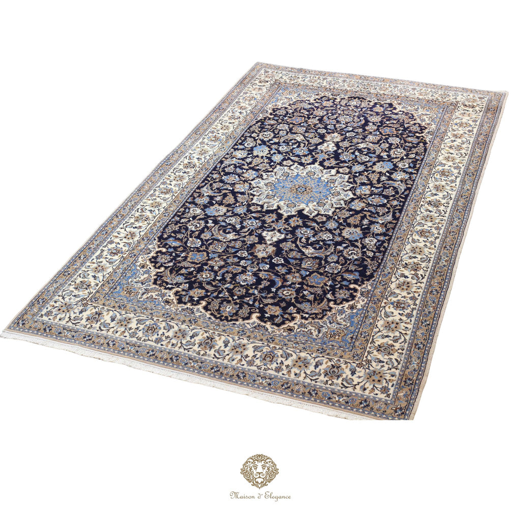 Decorative rug with intricate patterns on a white background