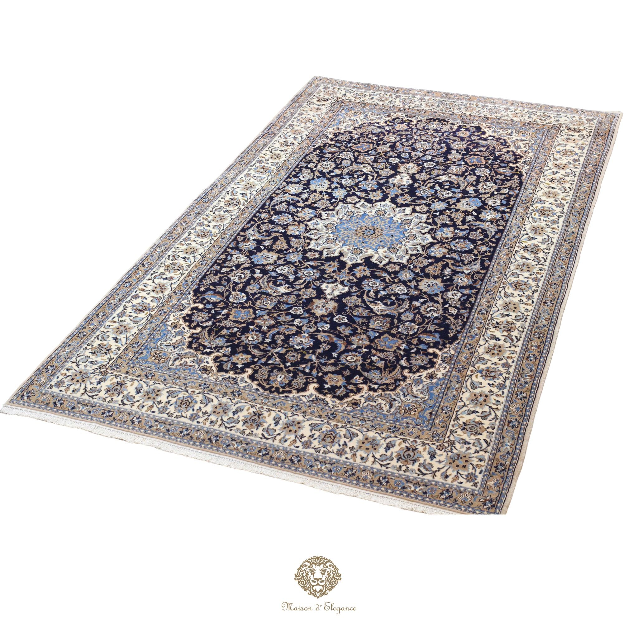 Decorative rug with intricate patterns on a white background