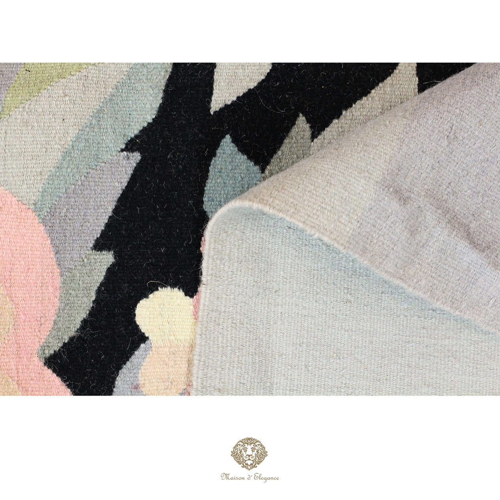 Alfombra Kilim fina, tejido plano, lana color natural | Diseño floral europeo, 270x361 cm