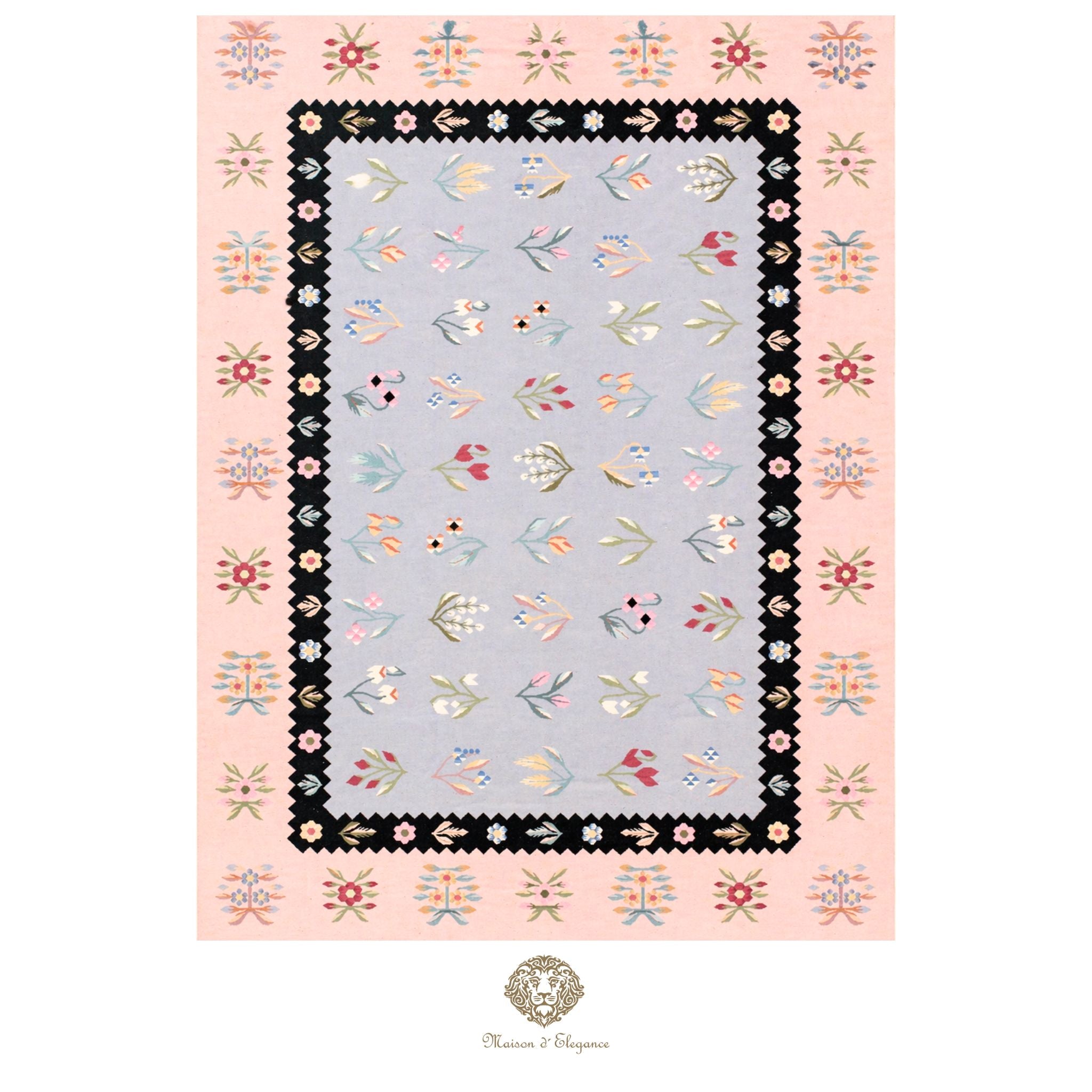 Decorative rug with floral pattern on a pink background