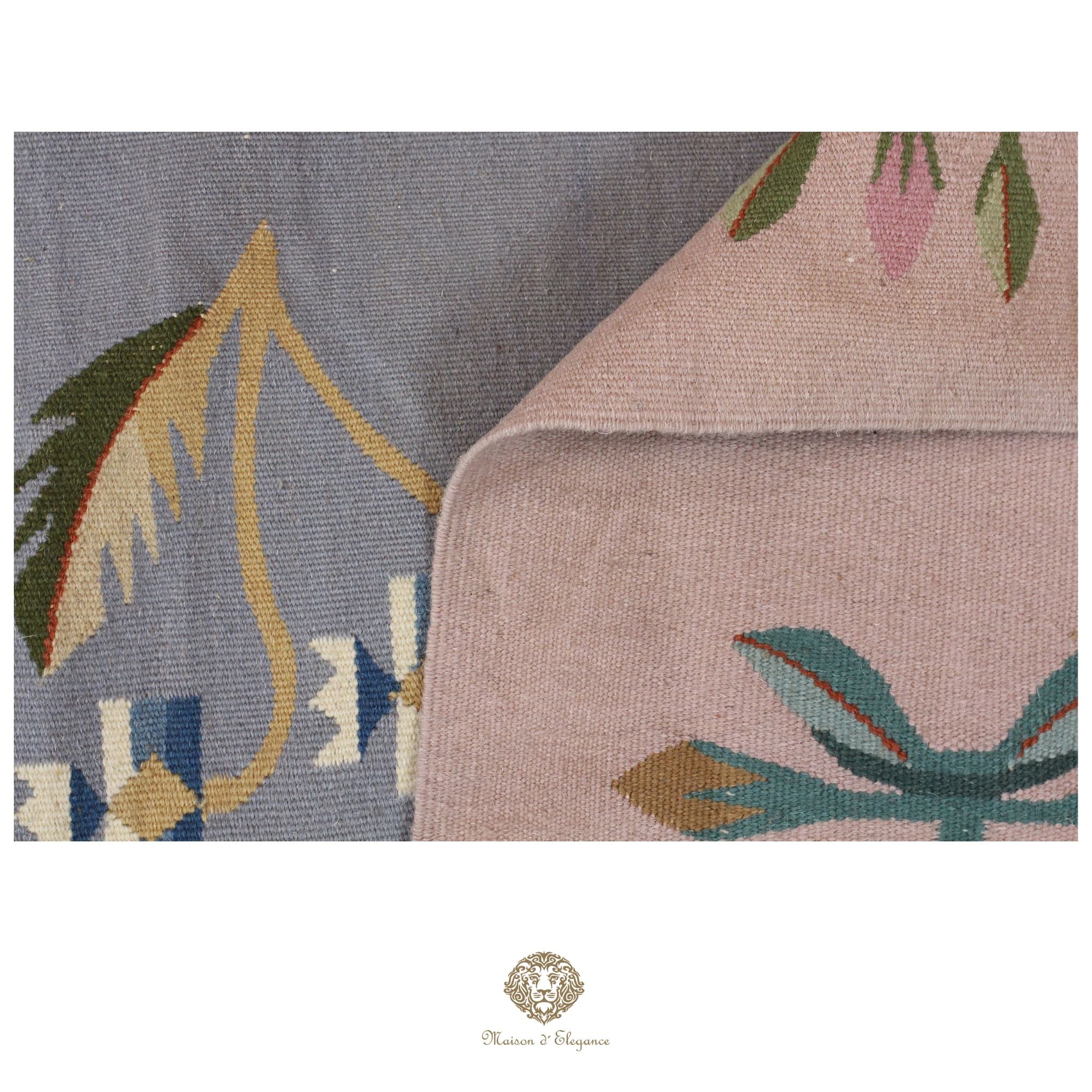 Alfombra Fino Kilim Tejido Plano Lana gris Natural - Diseño Floral Europea 274x366 cm