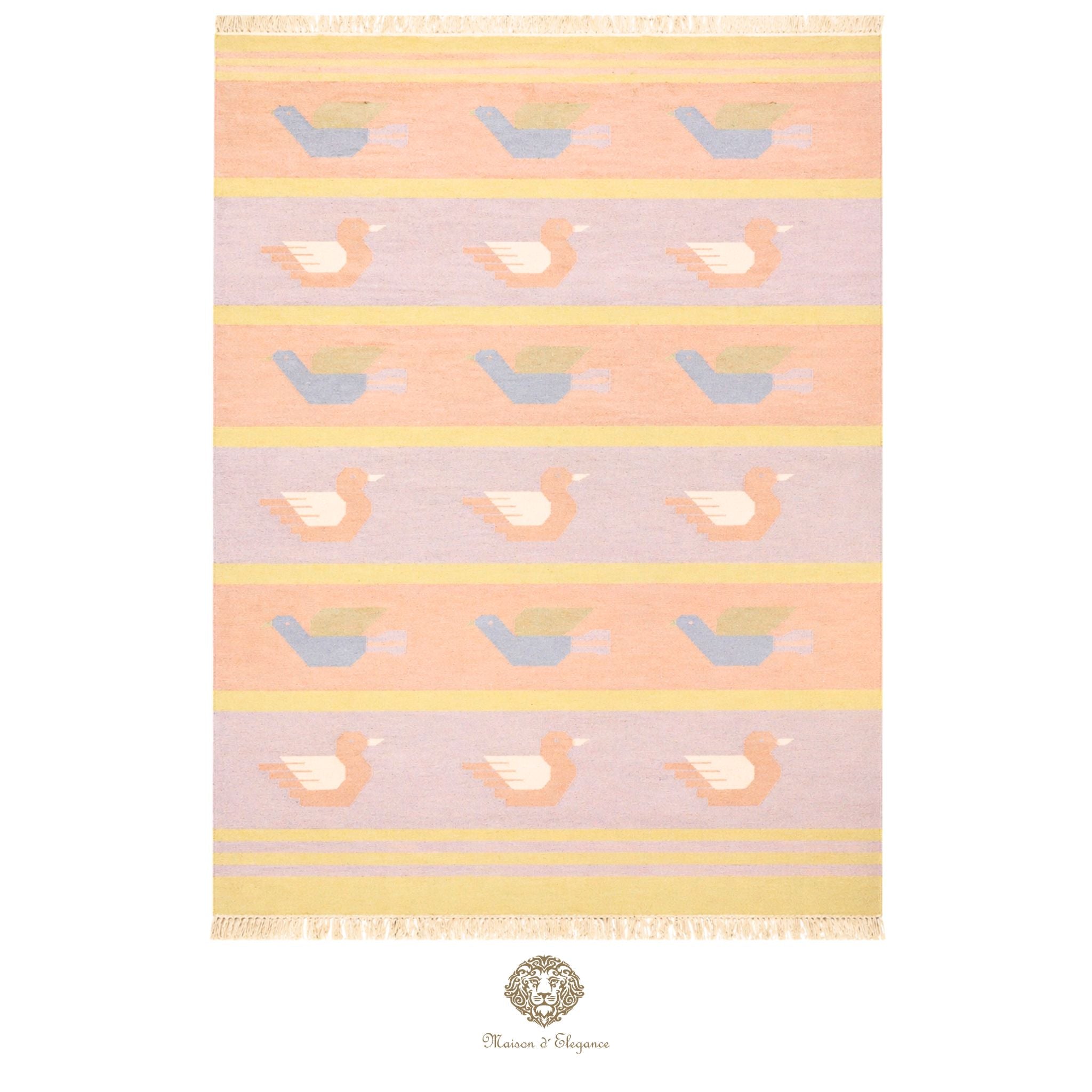 Patterned towel with colorful design on a pink background