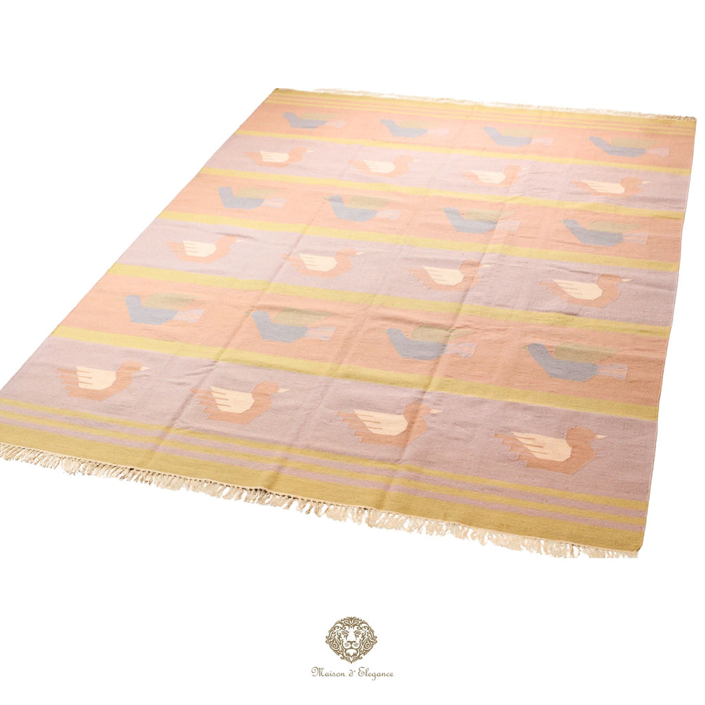 Decorative rug with duck pattern on a pink background