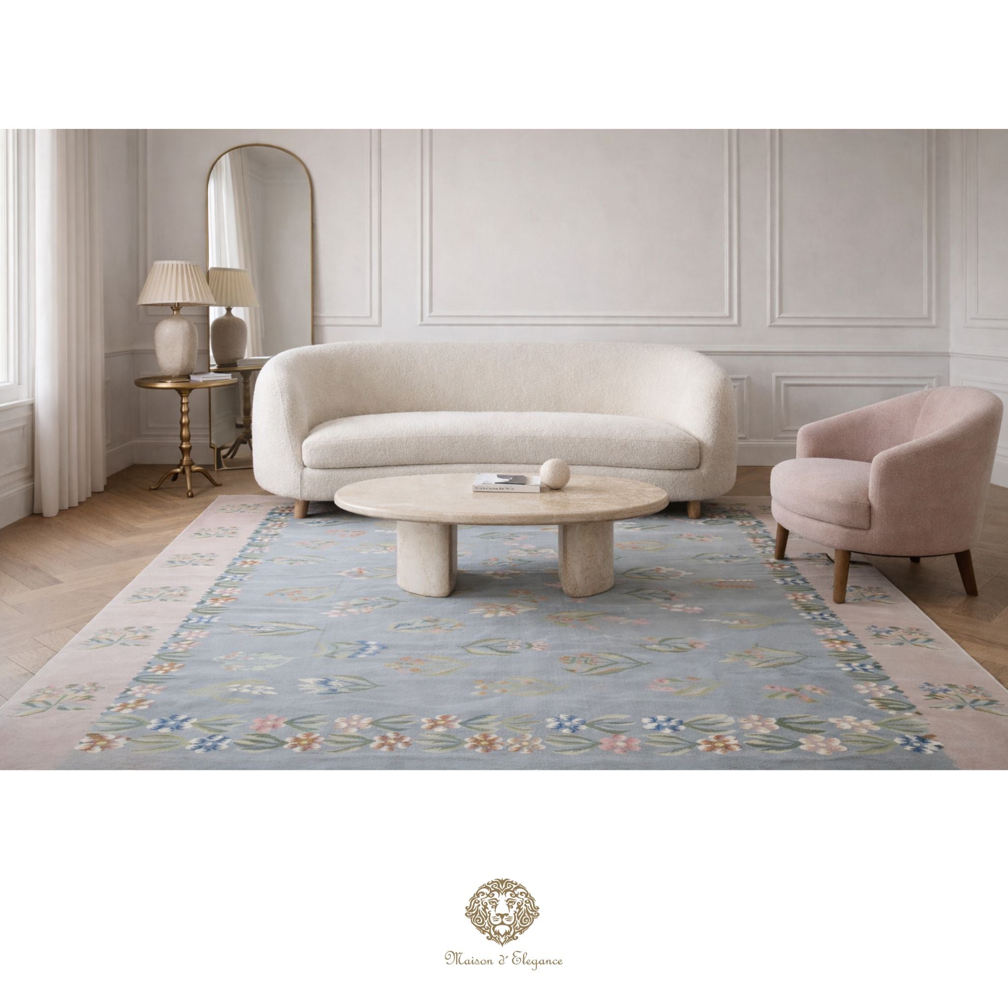 Alfombra Fino Kilim Tejido Plano Lana gris Natural - Diseño Floral Europea 259x356 cm