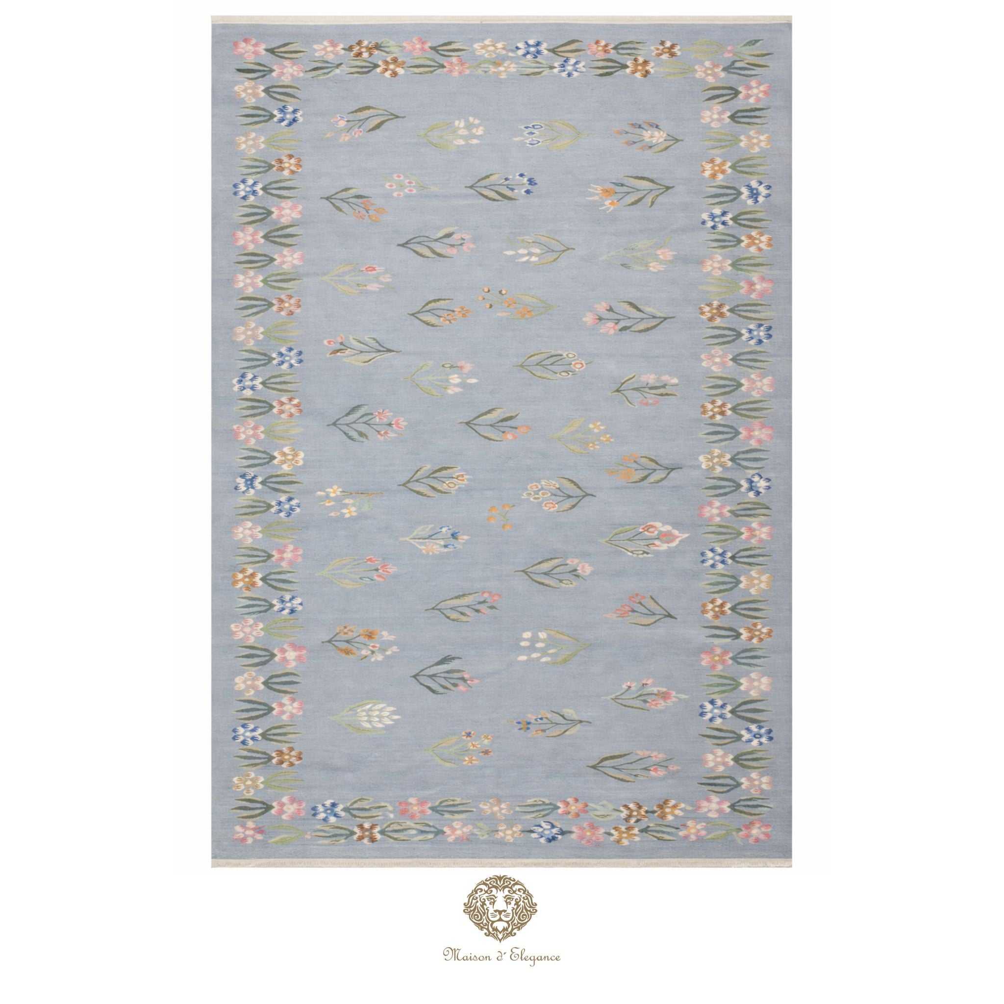 Alfombra Fino Kilim Tejido Plano Lana gris Natural - Diseño Floral Europea 259x356 cm