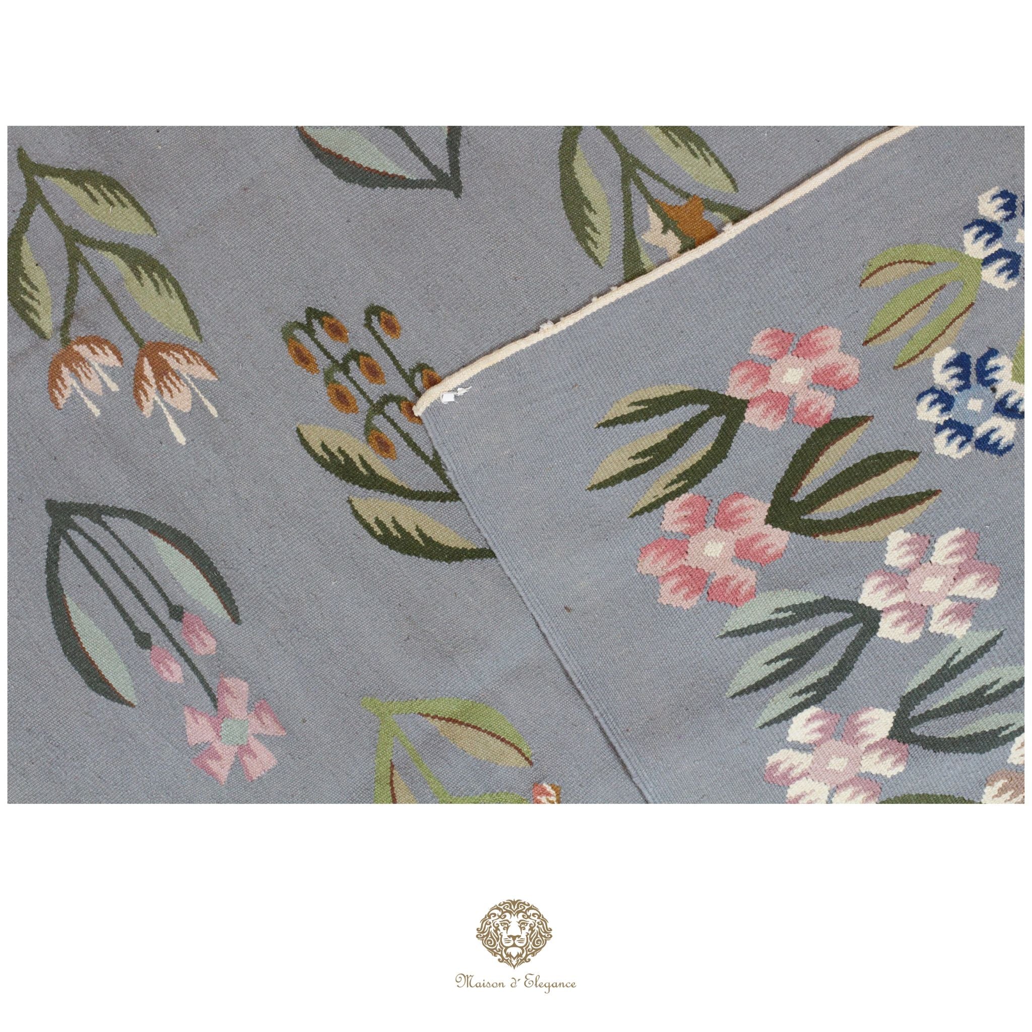 Alfombra Fino Kilim Tejido Plano Lana gris Natural - Diseño Floral Europea 259x356 cm