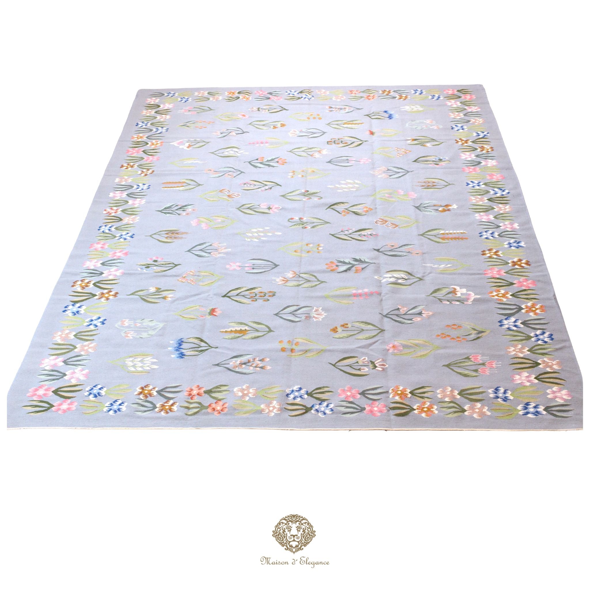 Alfombra Fino Kilim Tejido Plano Lana gris Natural - Diseño Floral Europea 259x356 cm