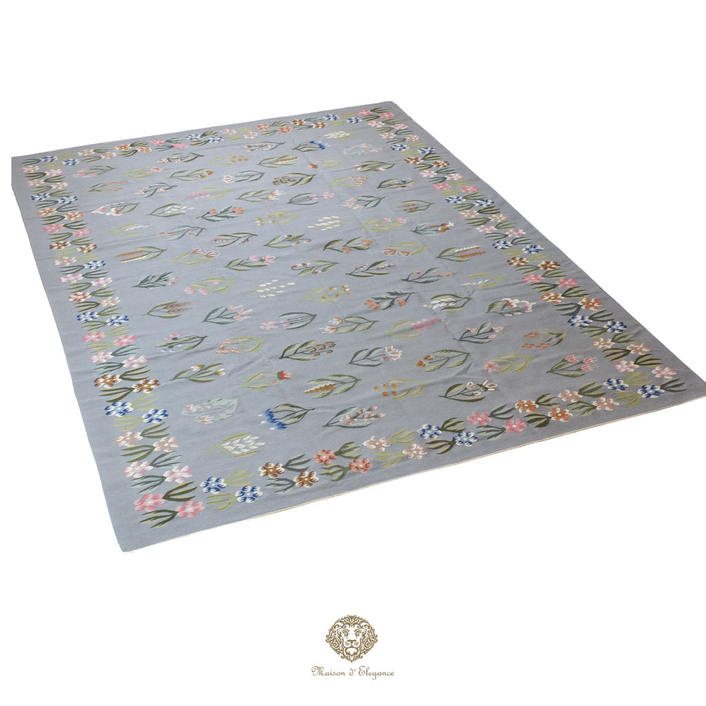 Alfombra Fino Kilim Tejido Plano Lana gris Natural - Diseño Floral Europea 259x356 cm