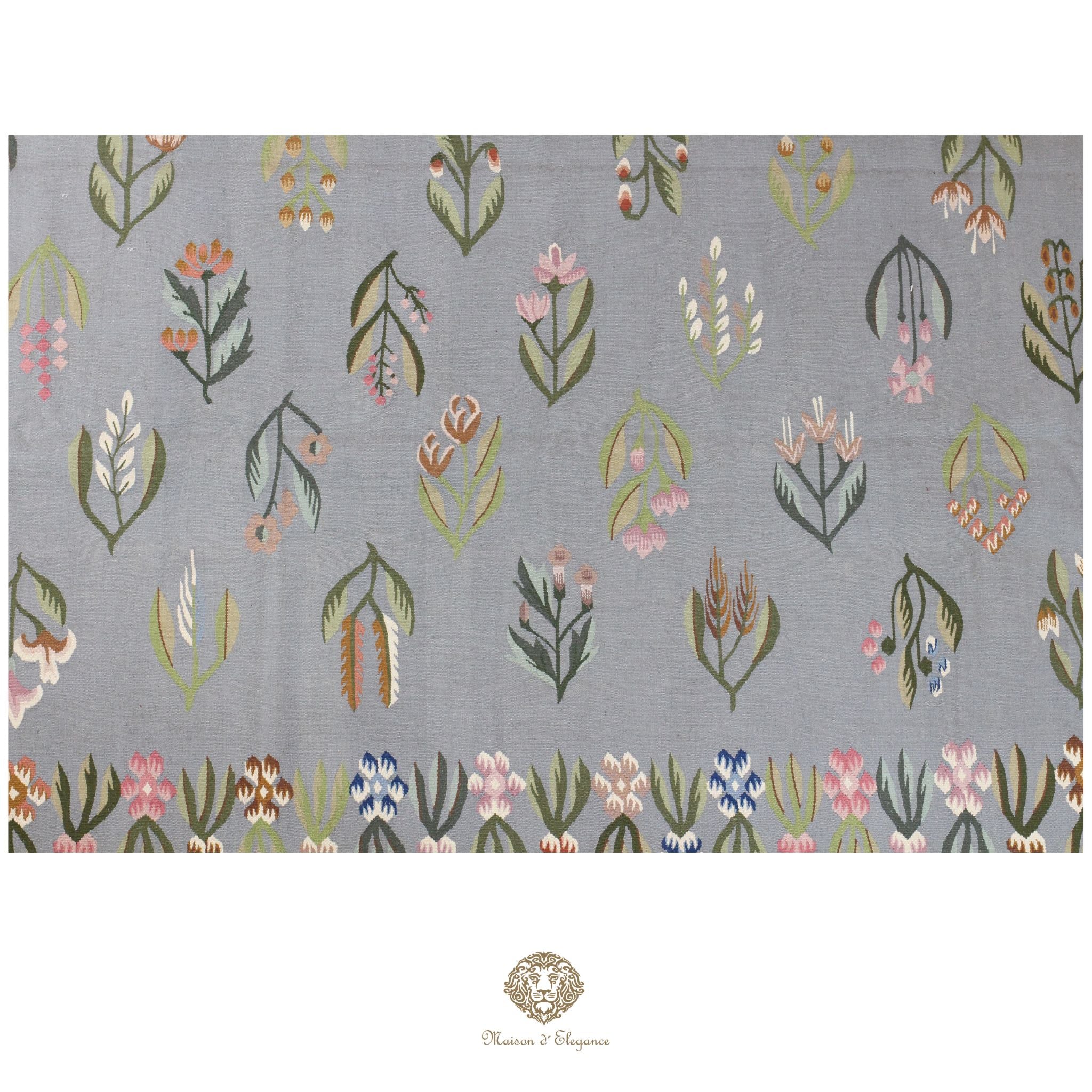 Alfombra Fino Kilim Tejido Plano Lana gris Natural - Diseño Floral Europea 259x356 cm