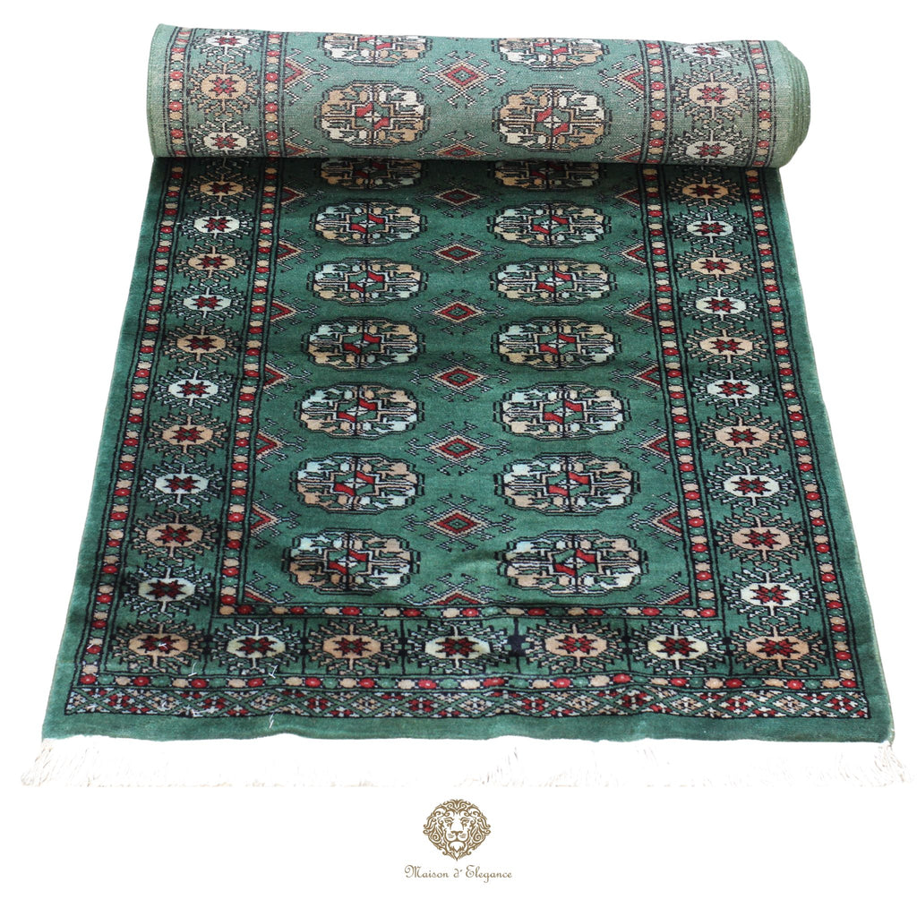 Caminero Alfombra Boukhara Lana Verde Natural Color Intenso 386  x 80 cm