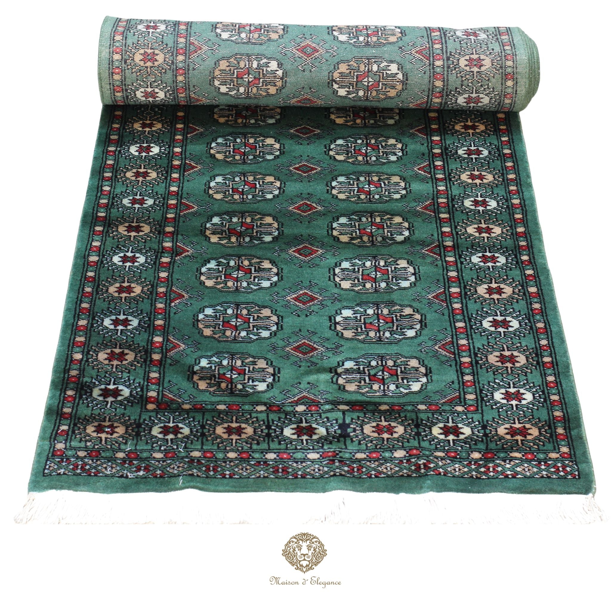 Caminero Alfombra Boukhara Lana Verde Natural Color Intenso 386  x 80 cm
