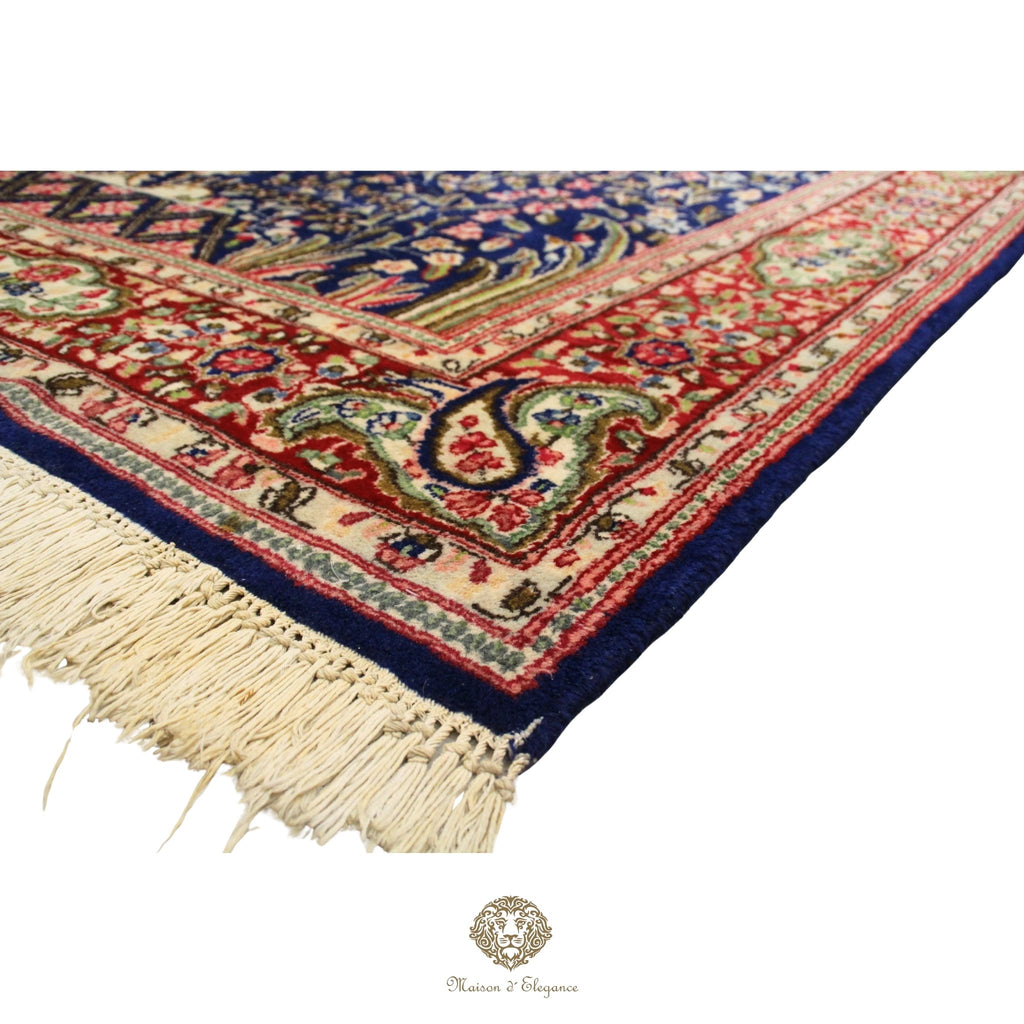 Rare Persian Kerman Prayer Rug | King Blue Mille Fleur Crown Pattern Wool natural dyed