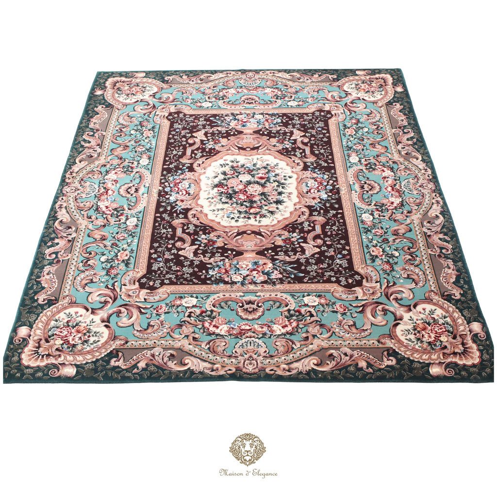 Alfombra Aubusson Diseño Verde Lana Superfina Floral | Maison Alfombra 230x315 cm