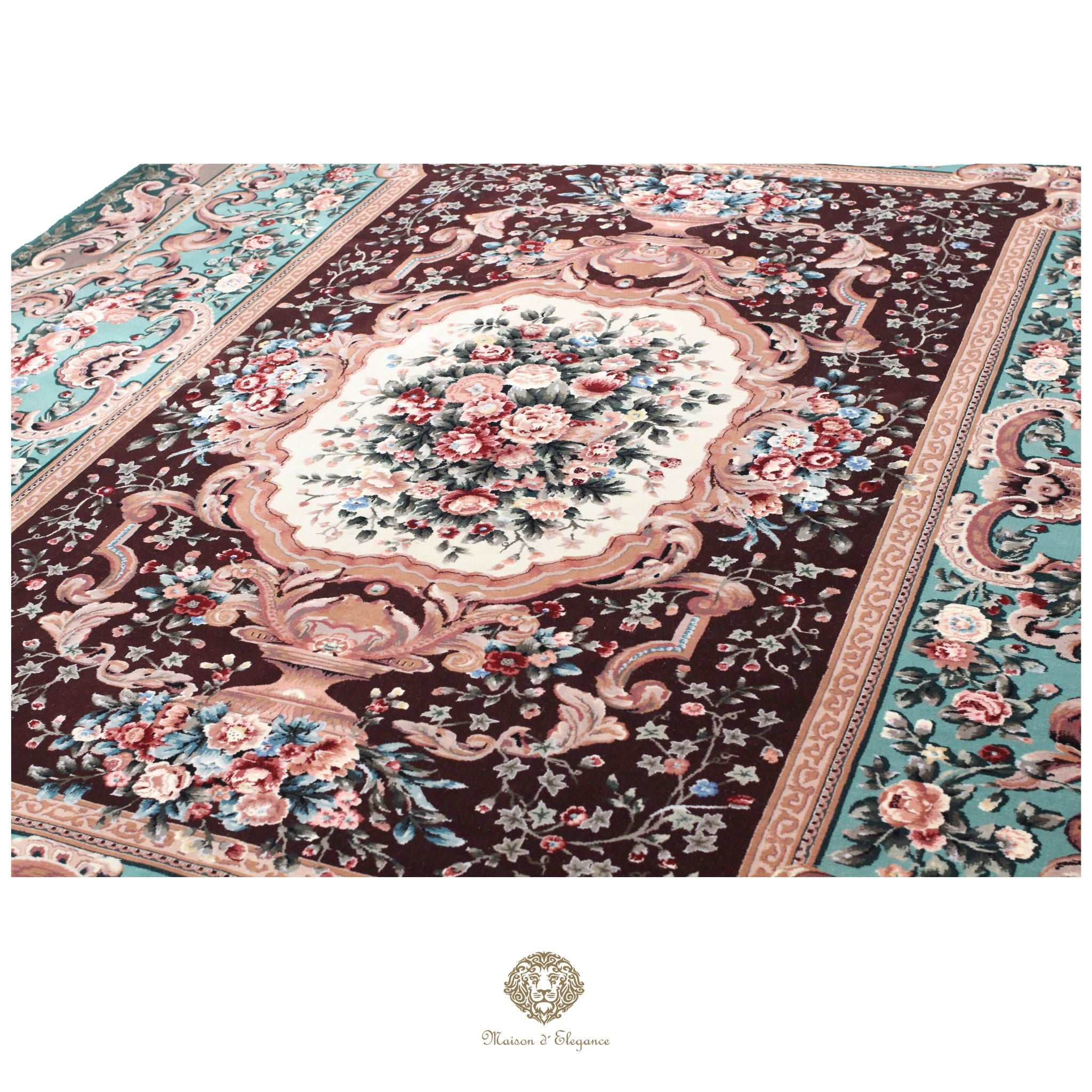 Alfombra Aubusson Diseño Verde Lana Superfina Floral | Maison Alfombra 230x315 cm