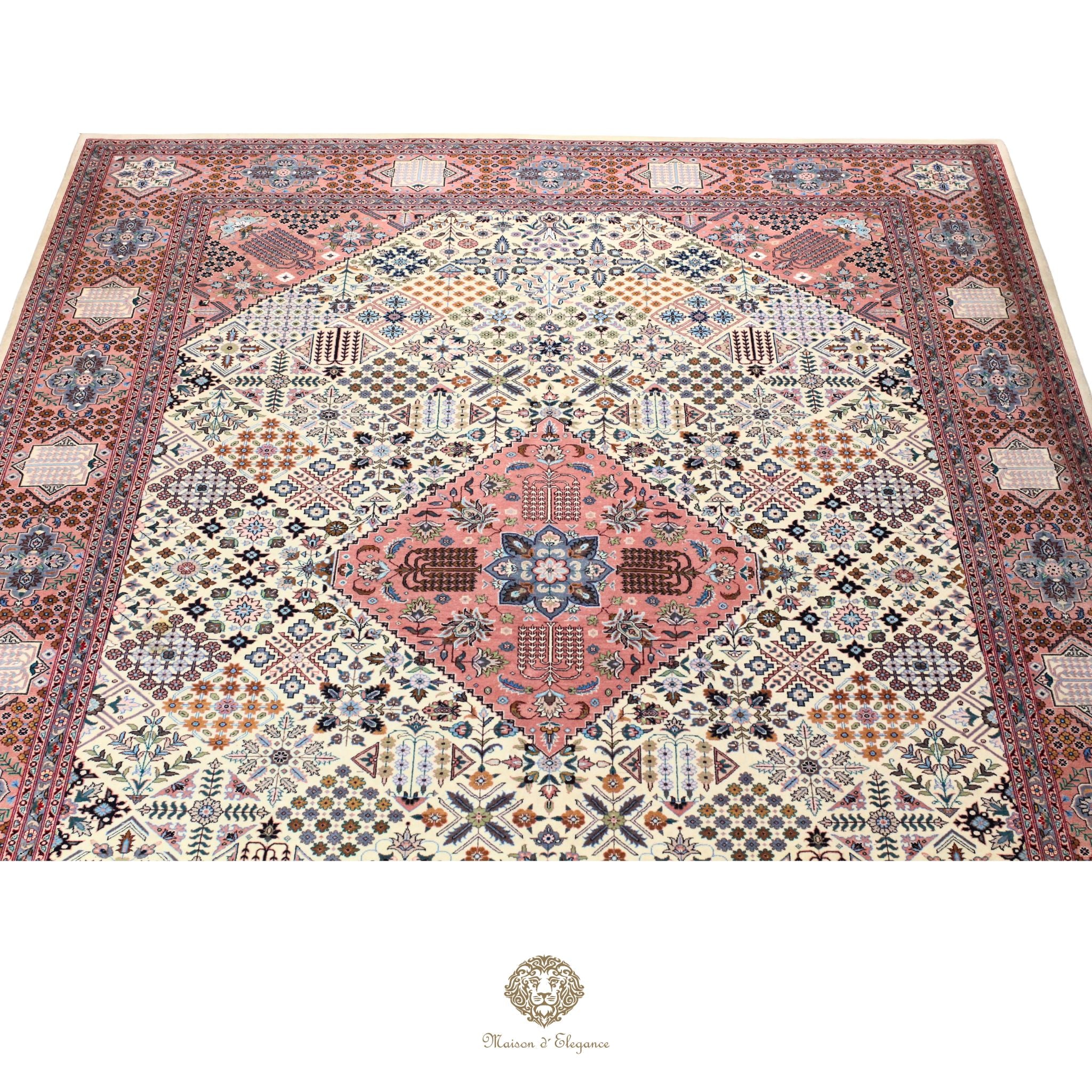 Alfombra persa Kashan | Diseño floral azul marino de lana