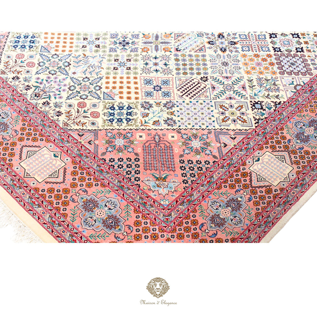 Alfombra persa Kashan | Diseño floral azul marino de lana