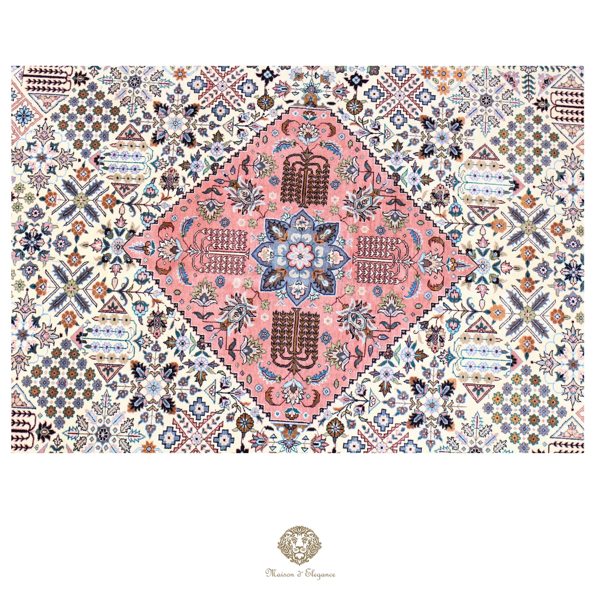 Alfombra persa Kashan | Diseño floral azul marino de lana
