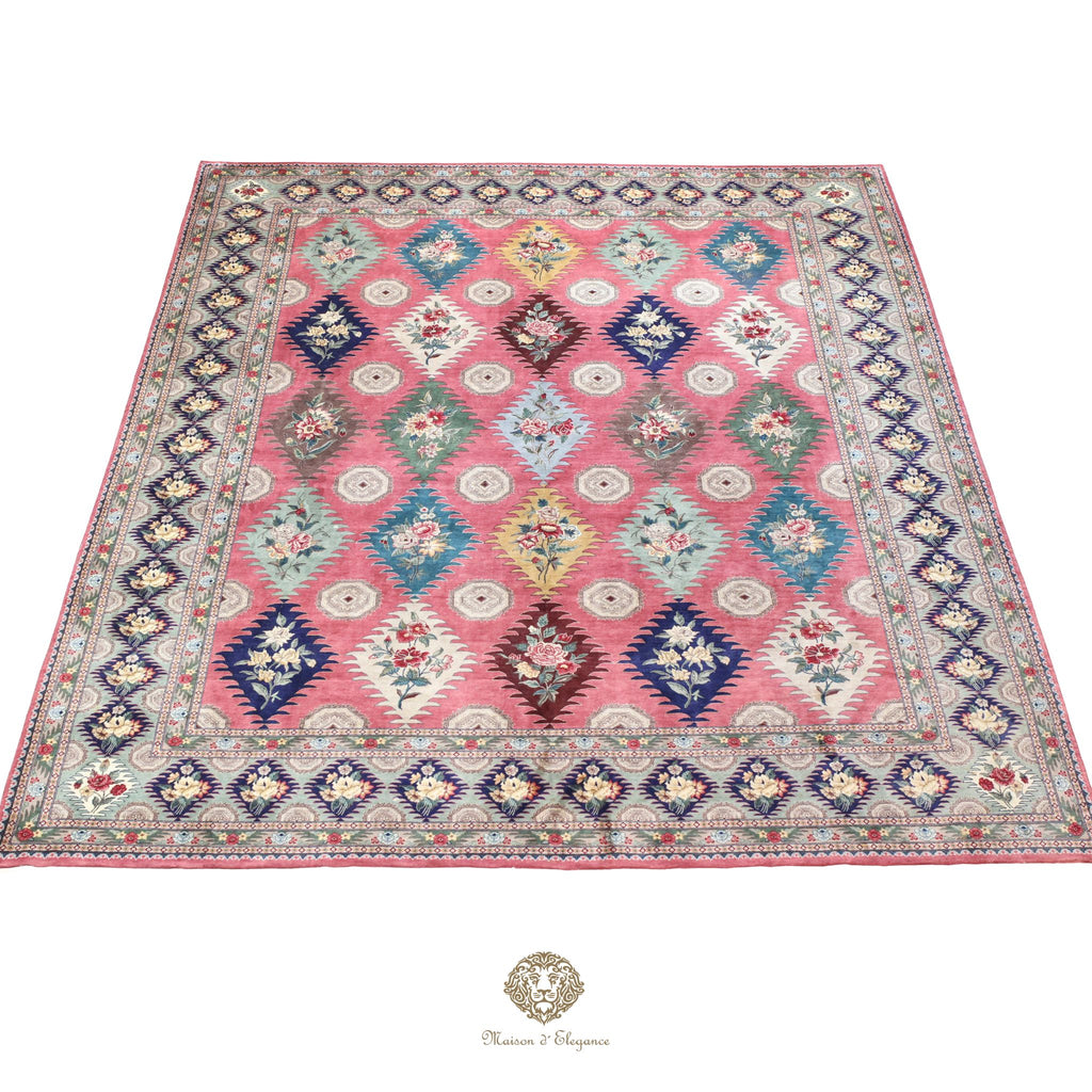 Alfombra Kashmir Lana Fina Diseño Floral Rosa | Tintes Naturales 275x375 cm