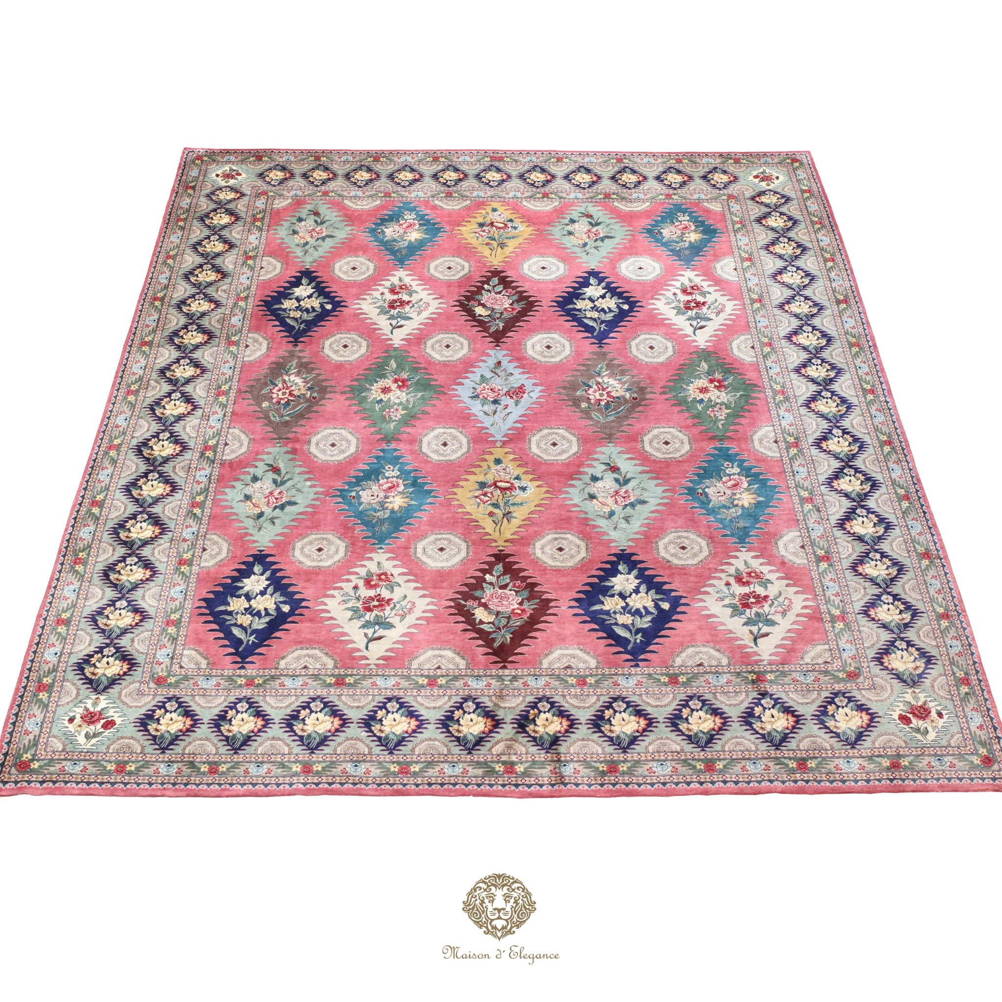 Alfombra Kashmir Lana Fina Diseño Floral Rosa | Tintes Naturales 275x375 cm
