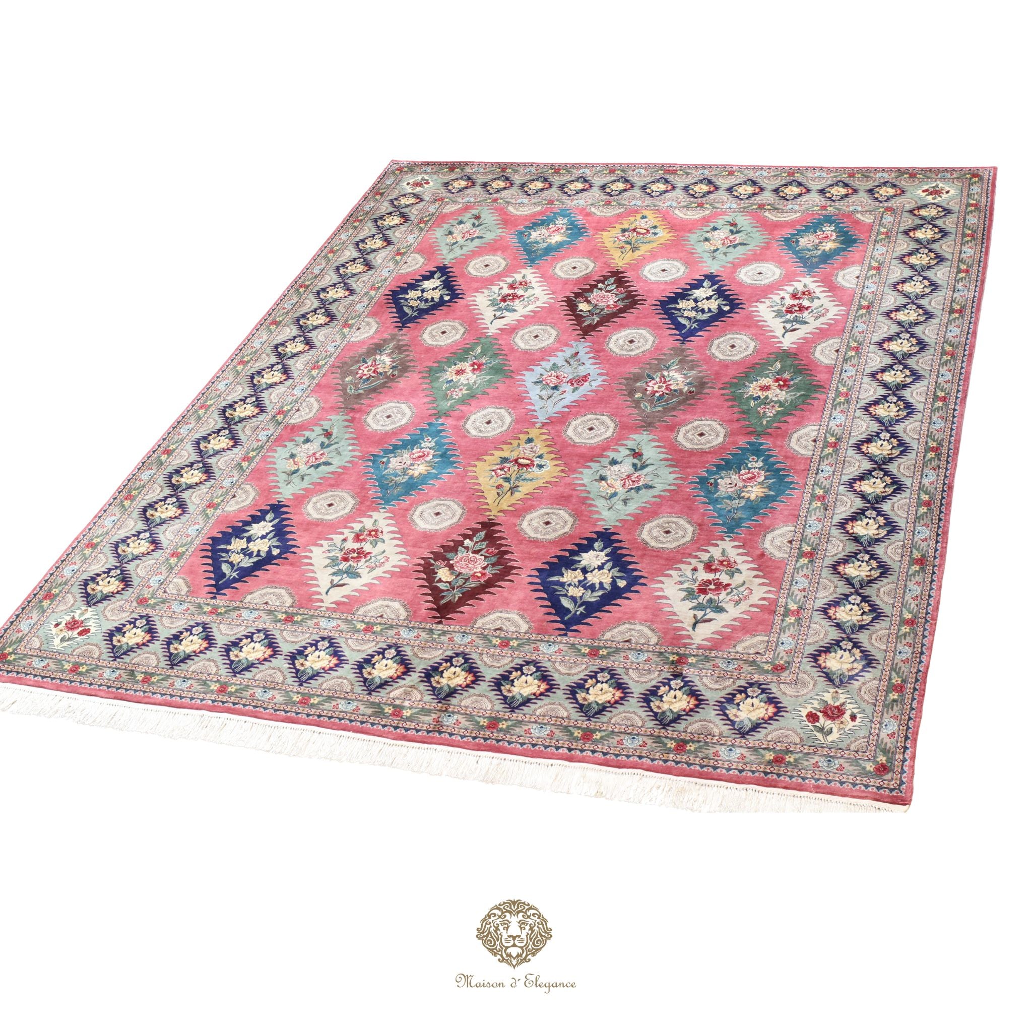 Alfombra Kashmir Lana Fina Diseño Floral Rosa | Tintes Naturales 275x375 cm